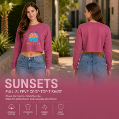 Women’s Oversized full Sleeve Crop Top - Sunsets (270 GSM French Terry)