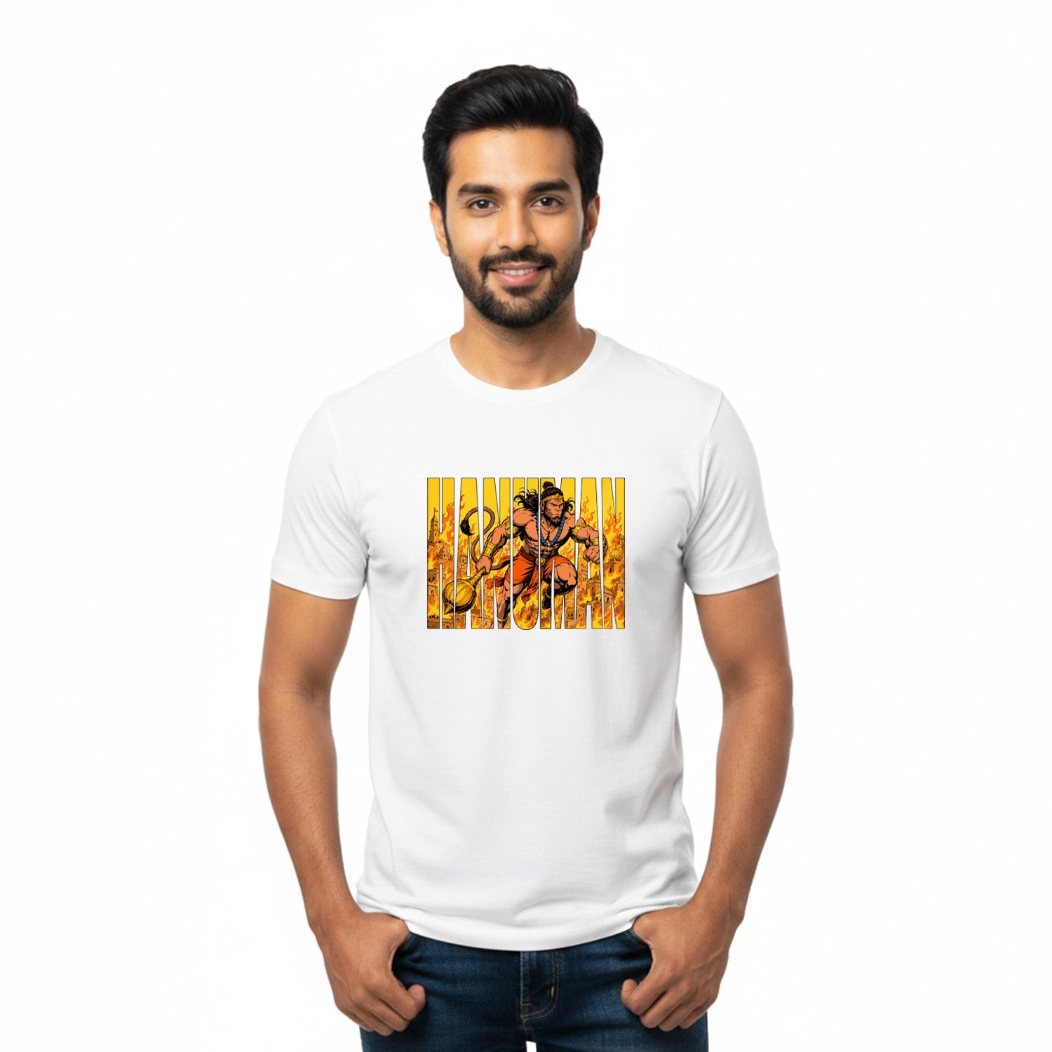 Men’s Graphic Print Round Neck T-Shirt- Hanuman (170 GSM single jersey)