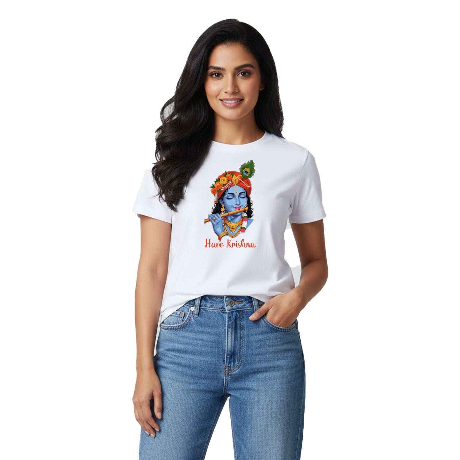 Women’s Graphic Print Round Neck T-Shirt- Krishna (170 GSM single jersey)