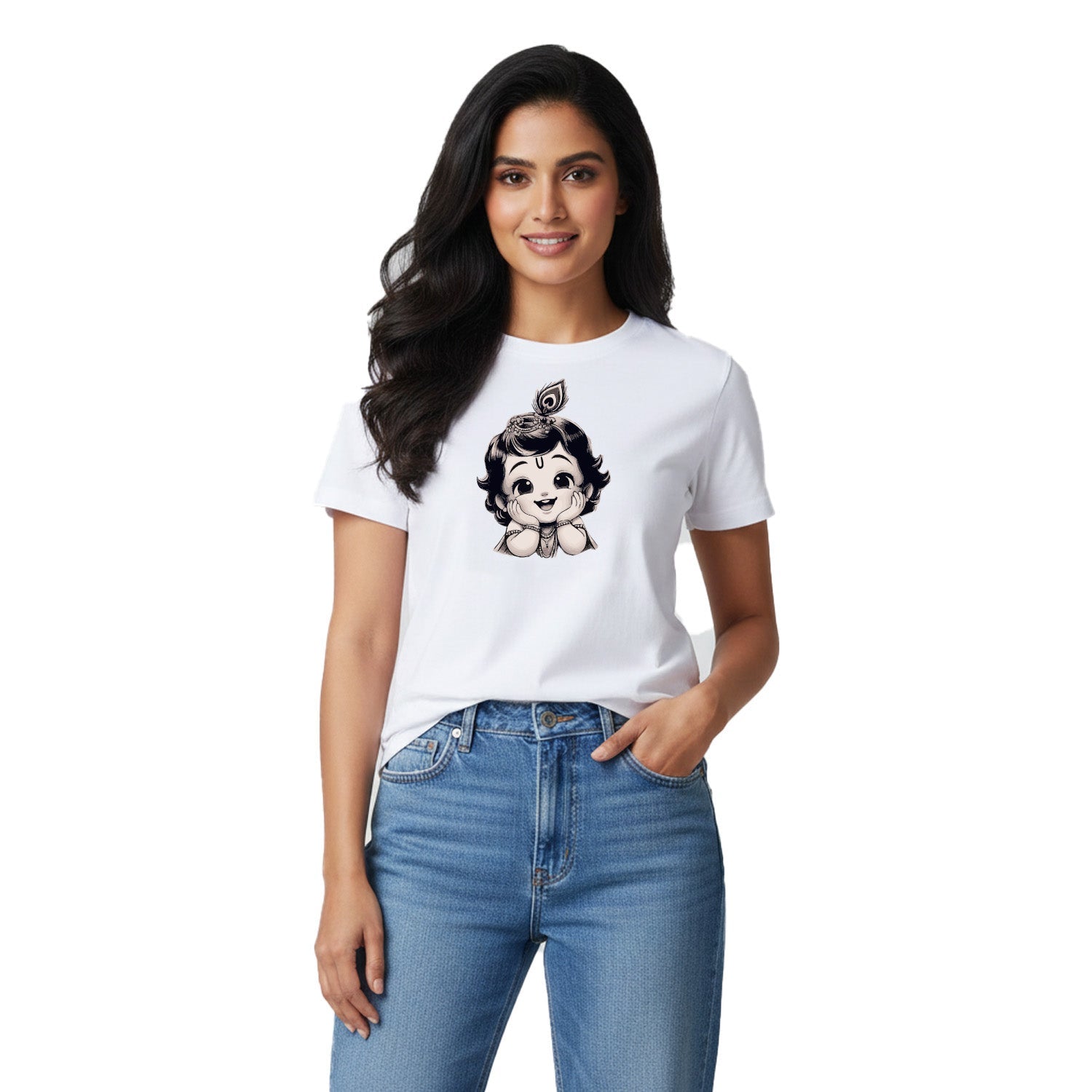 Women’s Graphic Print Round Neck T-Shirt- Krishna (170 GSM single jersey)