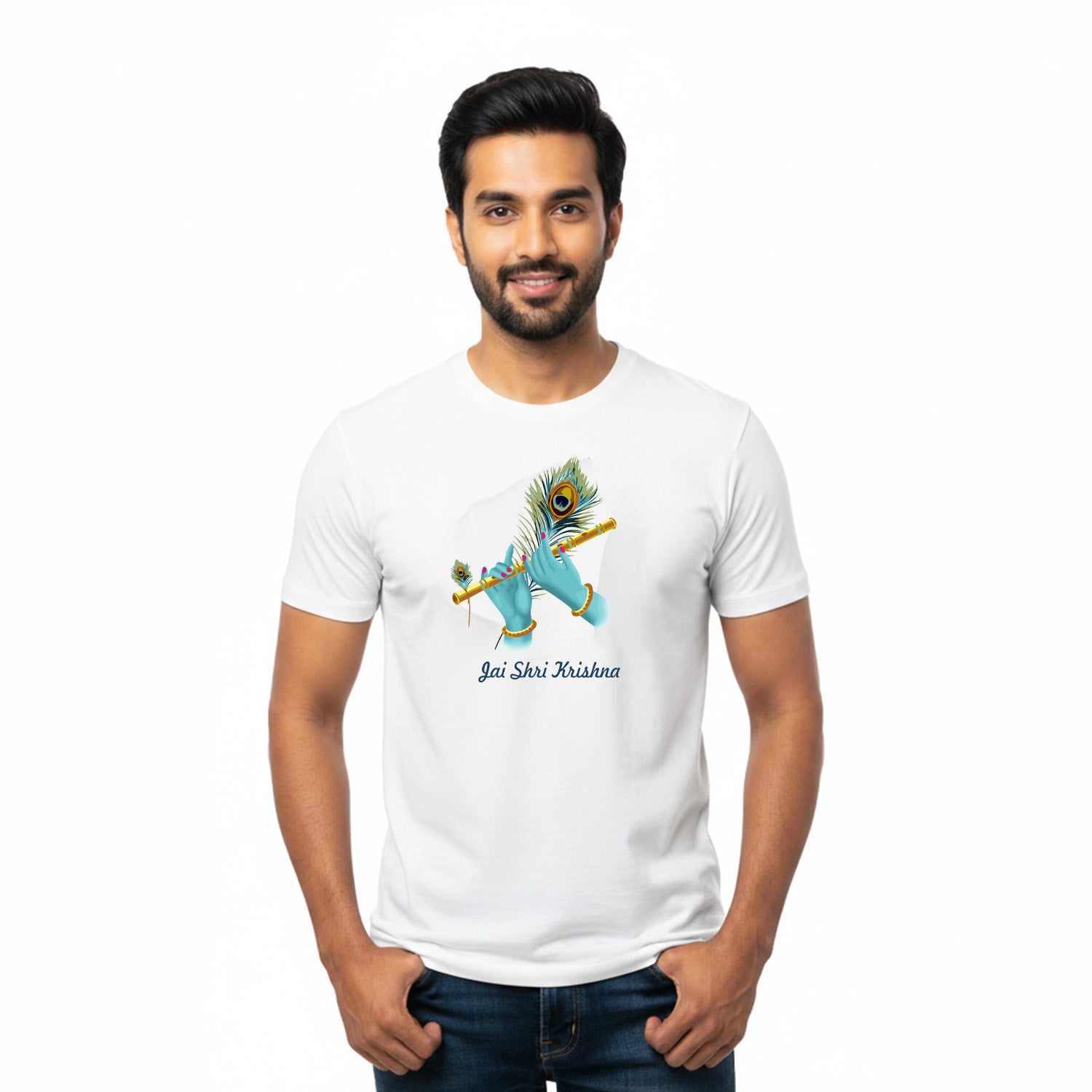 Men’s Graphic Print Round Neck T-Shirt- Krishna (170 GSM single jersey)
