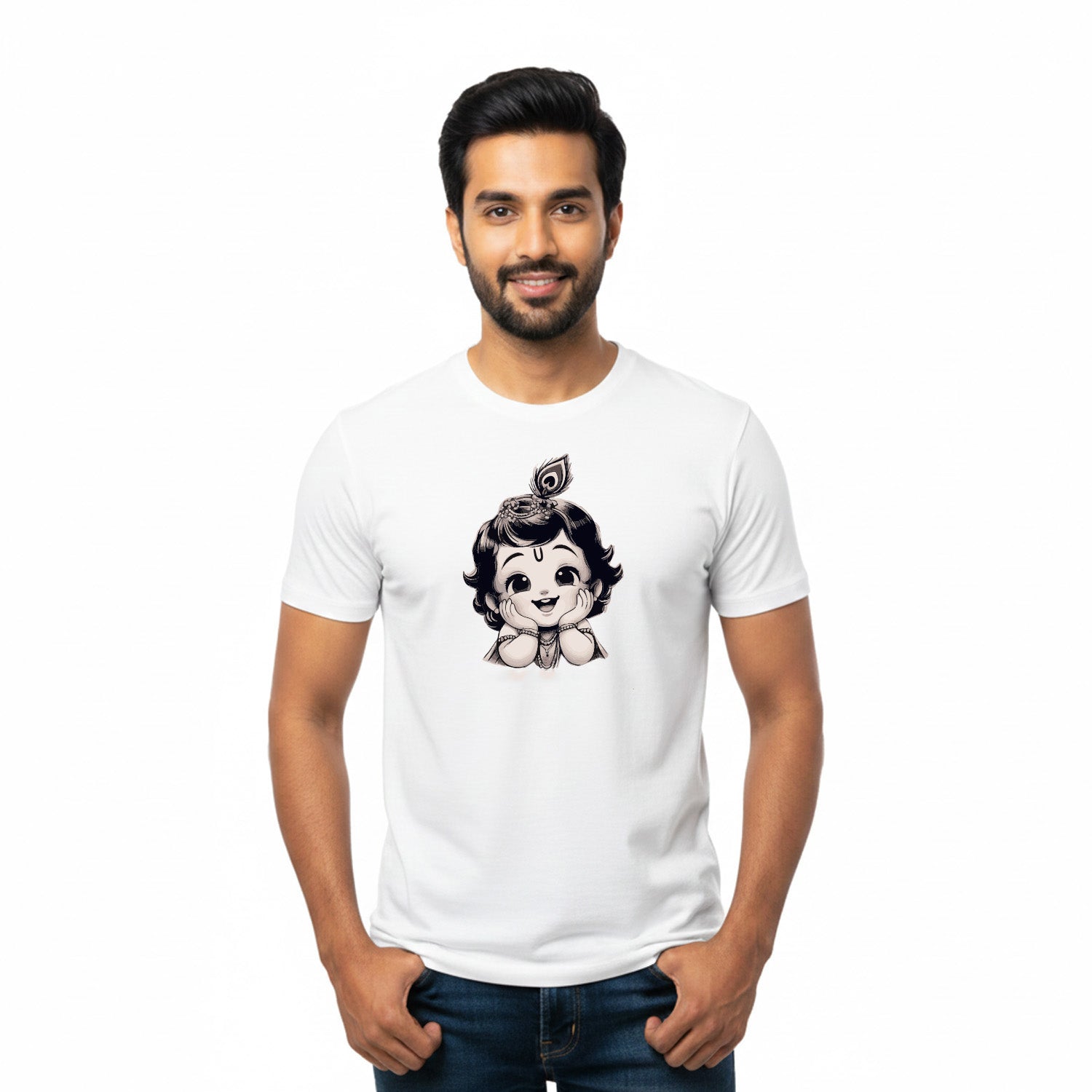 Men’s Graphic Print Round Neck T-Shirt- Krishna (170 GSM single jersey)