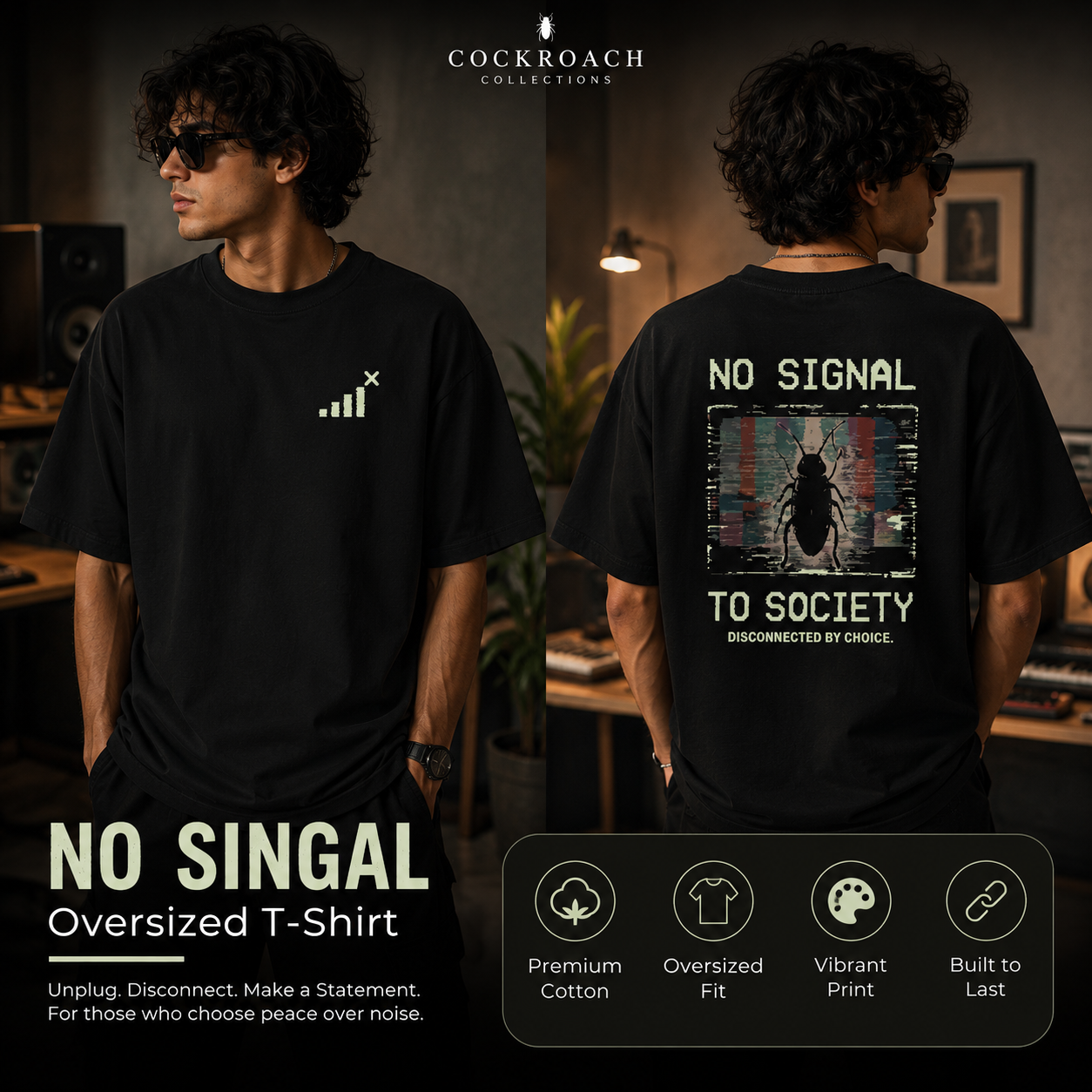 Men’s Oversized T-Shirt - No Signal (225 GSM heavyweight fabric)