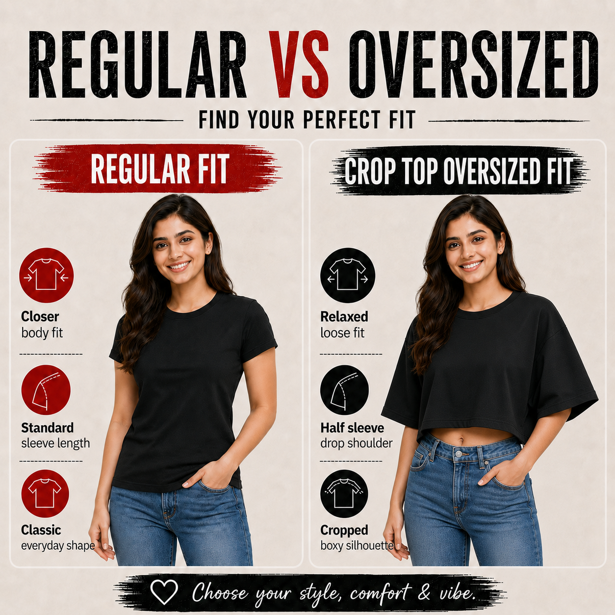 Women’s Oversized Half Sleeve Crop Top - Stay Iconic (220 GSM Interlock Fabric)