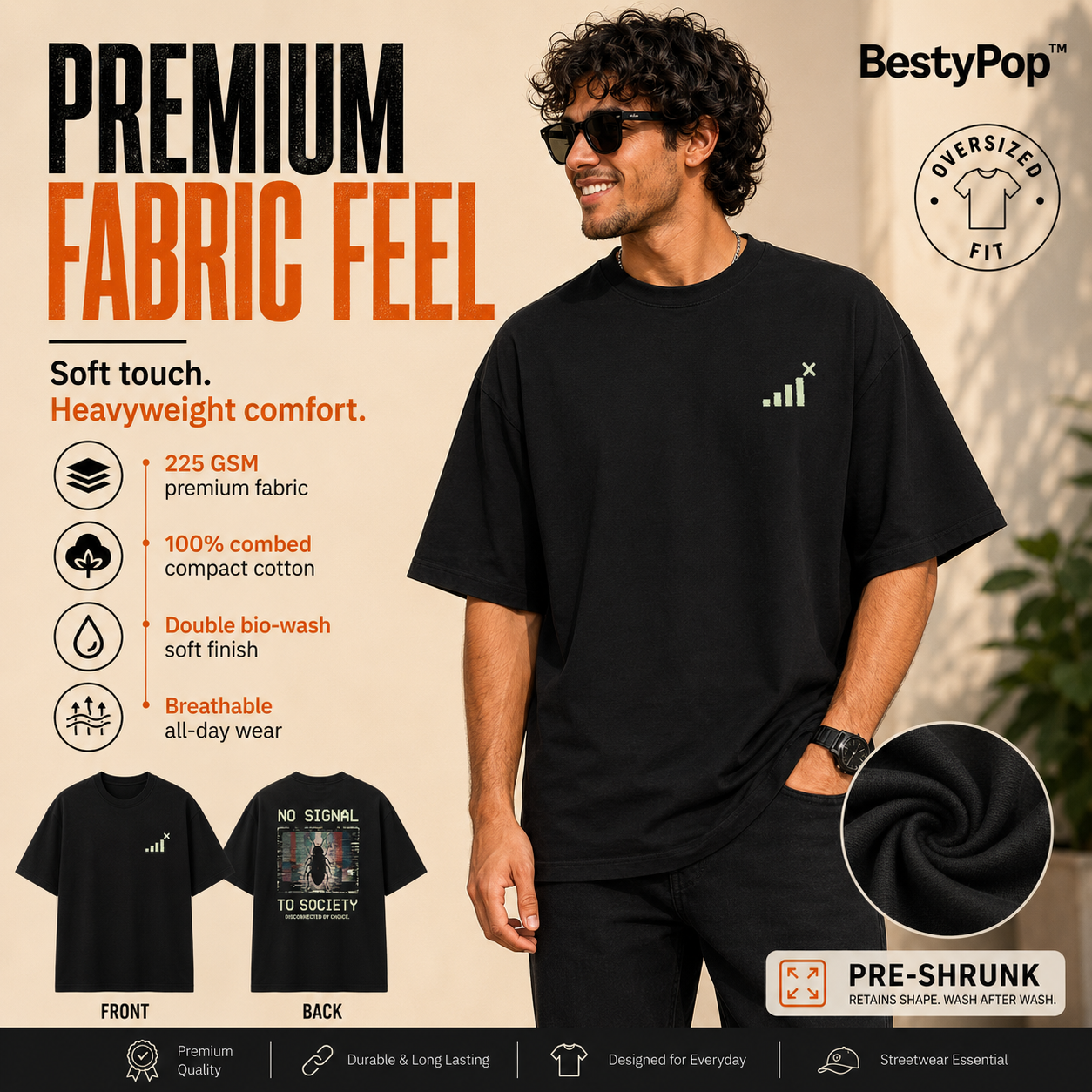 Men’s Oversized T-Shirt - No Signal (225 GSM heavyweight fabric)