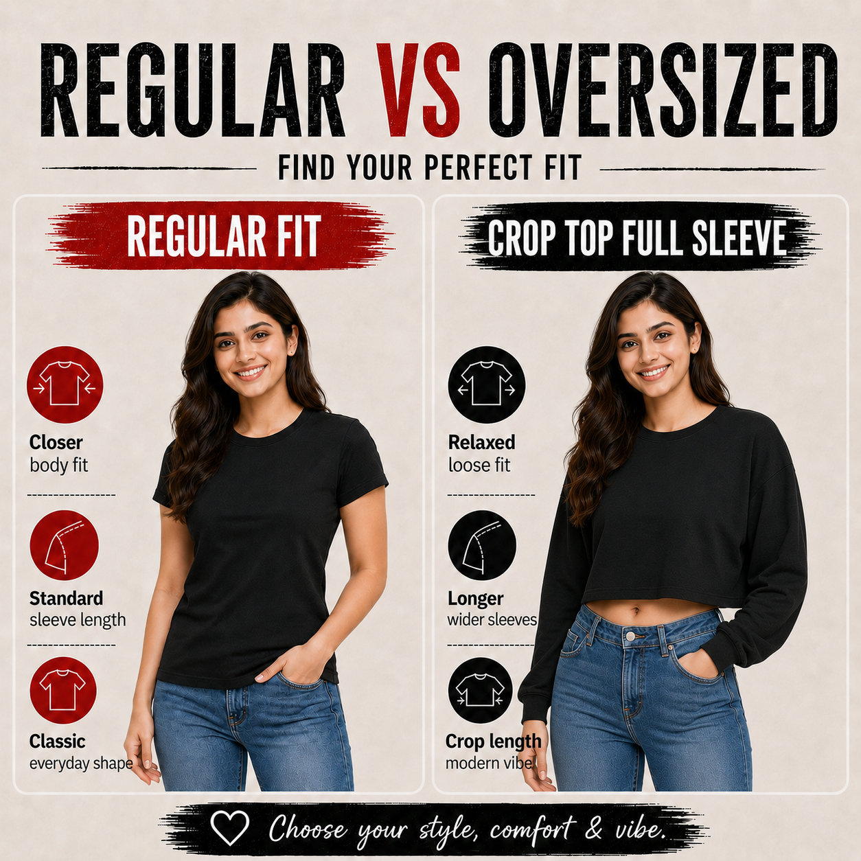 Women’s Oversized full Sleeve Crop Top - Sunsets (270 GSM French Terry)