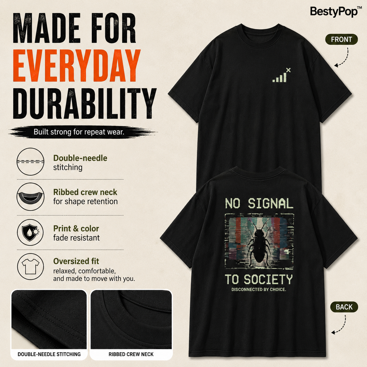 Men’s Oversized T-Shirt - No Signal (225 GSM heavyweight fabric)