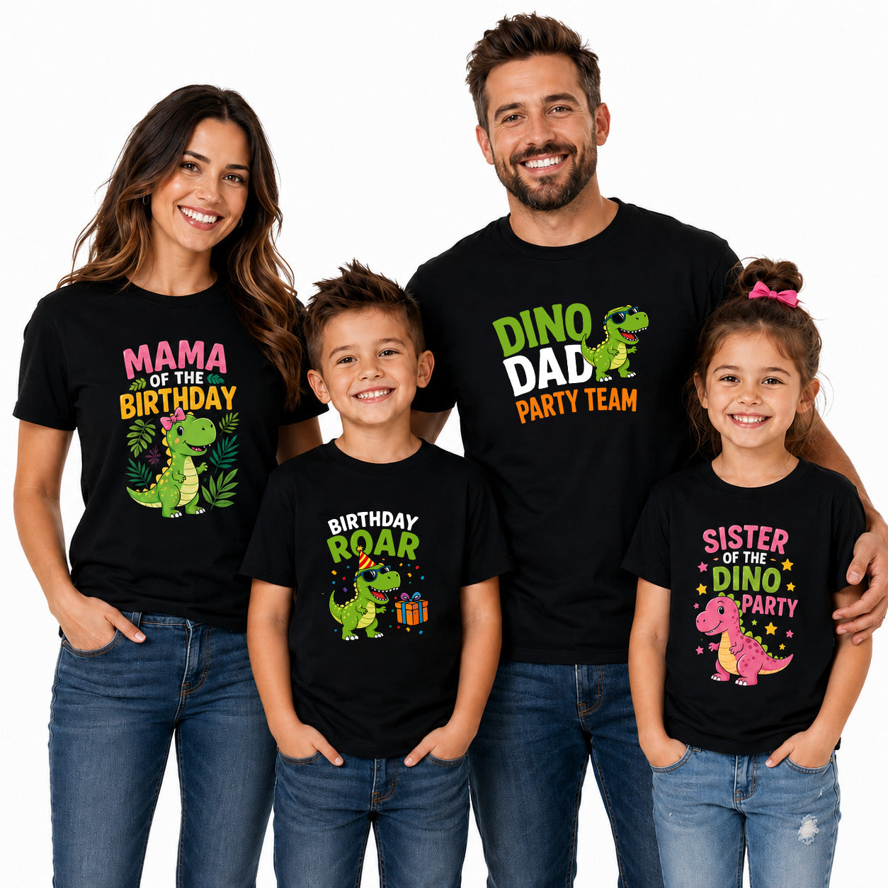 Dino Birthday Party Family Round Neck T-Shirts For Son - (170 GSM) single jersey