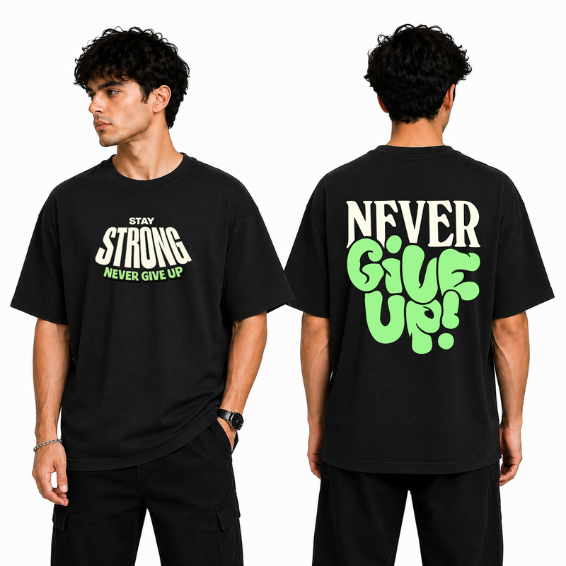 Men’s Oversized T-Shirt - Never Give Up (225 GSM heavyweight fabric)