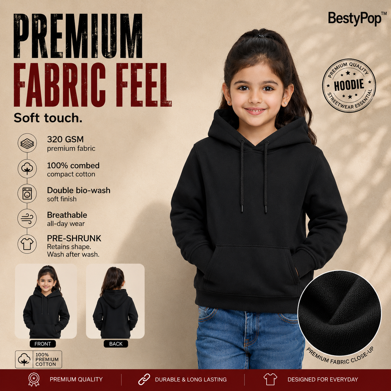 Girl’s Plain Hoodie