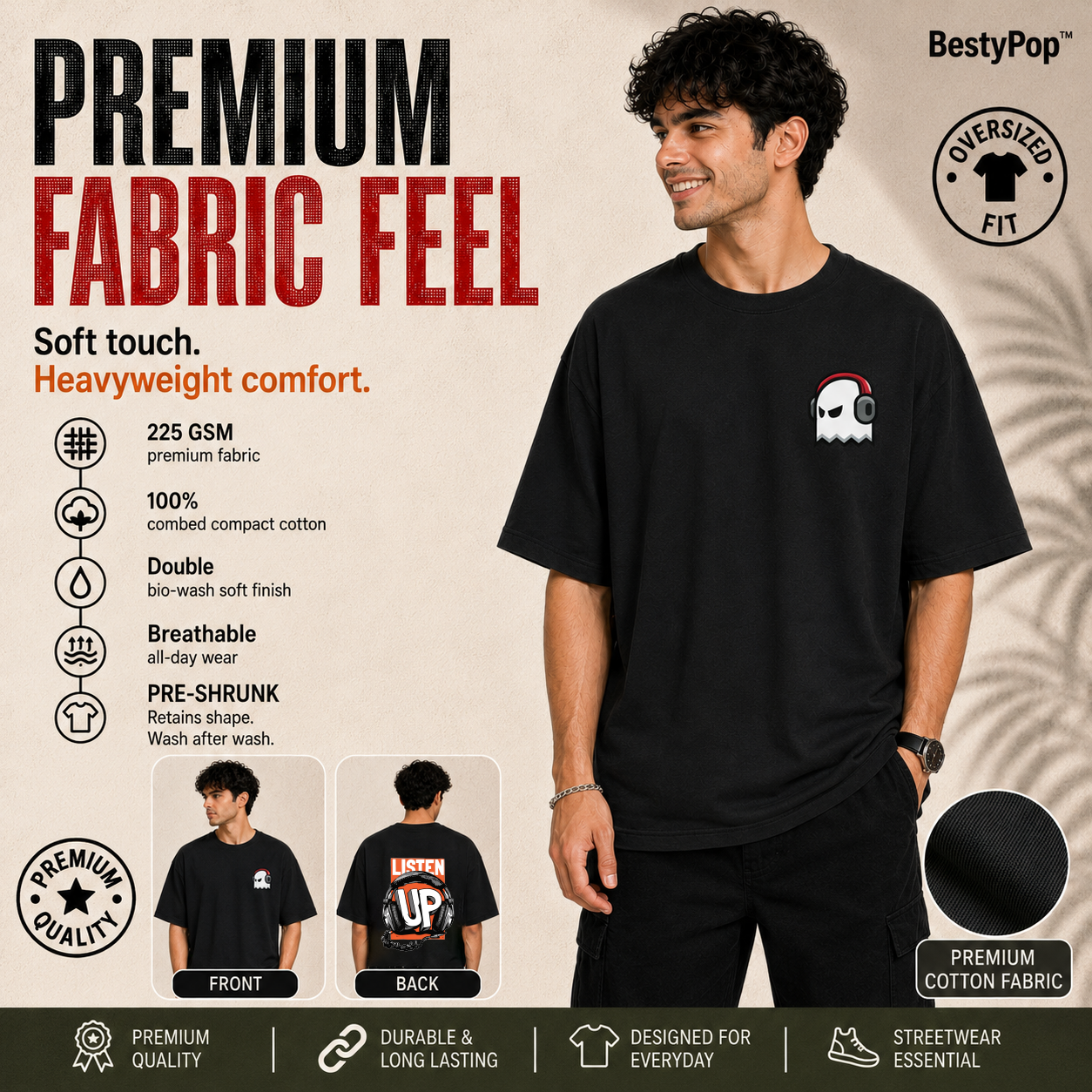 Men’s Oversized T-Shirt - Listen Up (225 GSM heavyweight fabric)