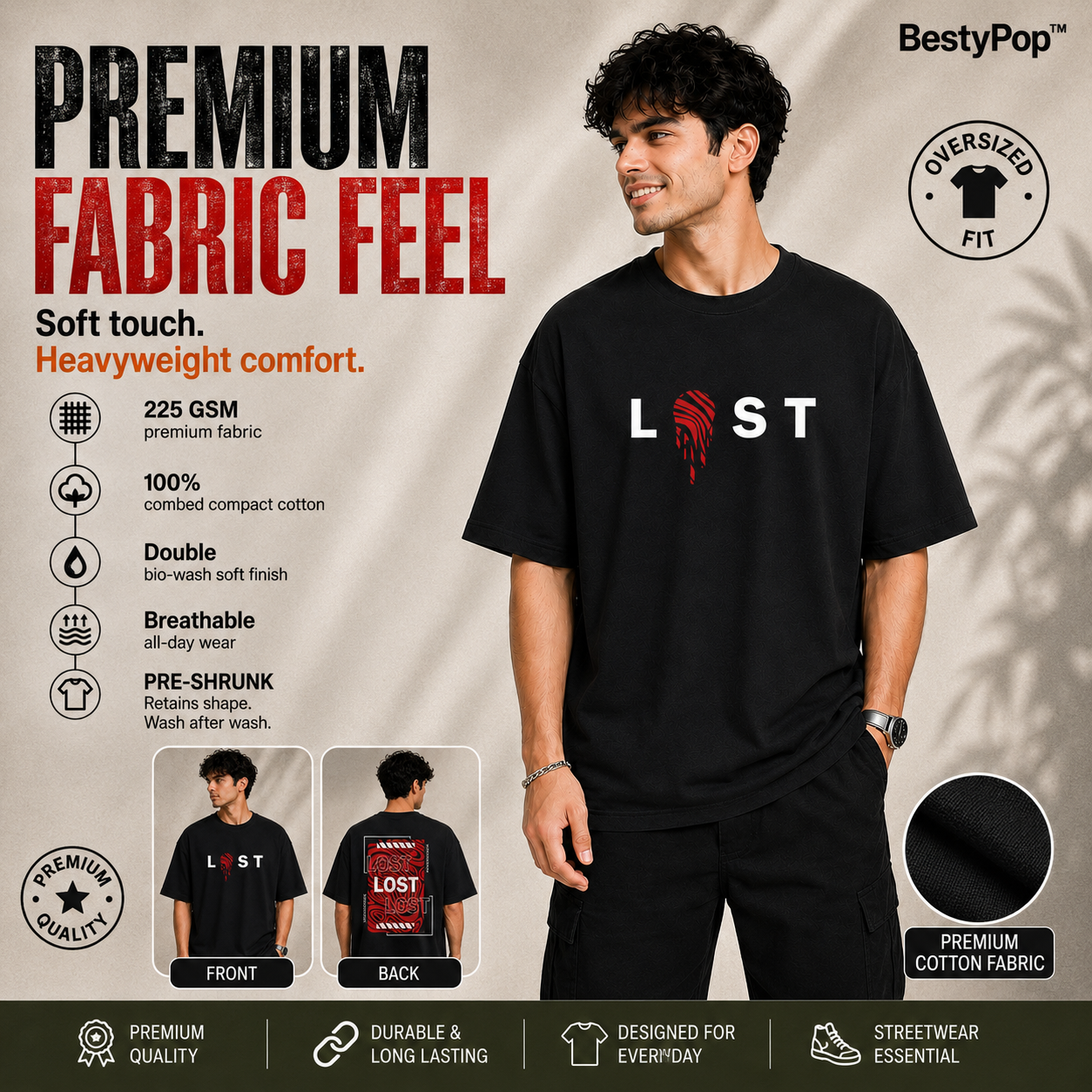 Men’s Oversized T-Shirt - Lost (225 GSM heavyweight fabric)