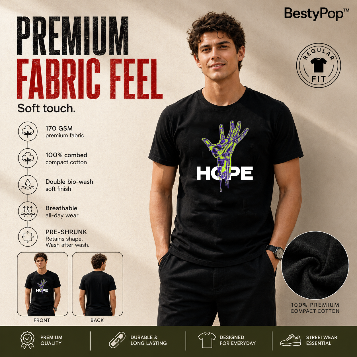 Men's Crew Neck t-shirt- Hope (170 GSM single jersey)