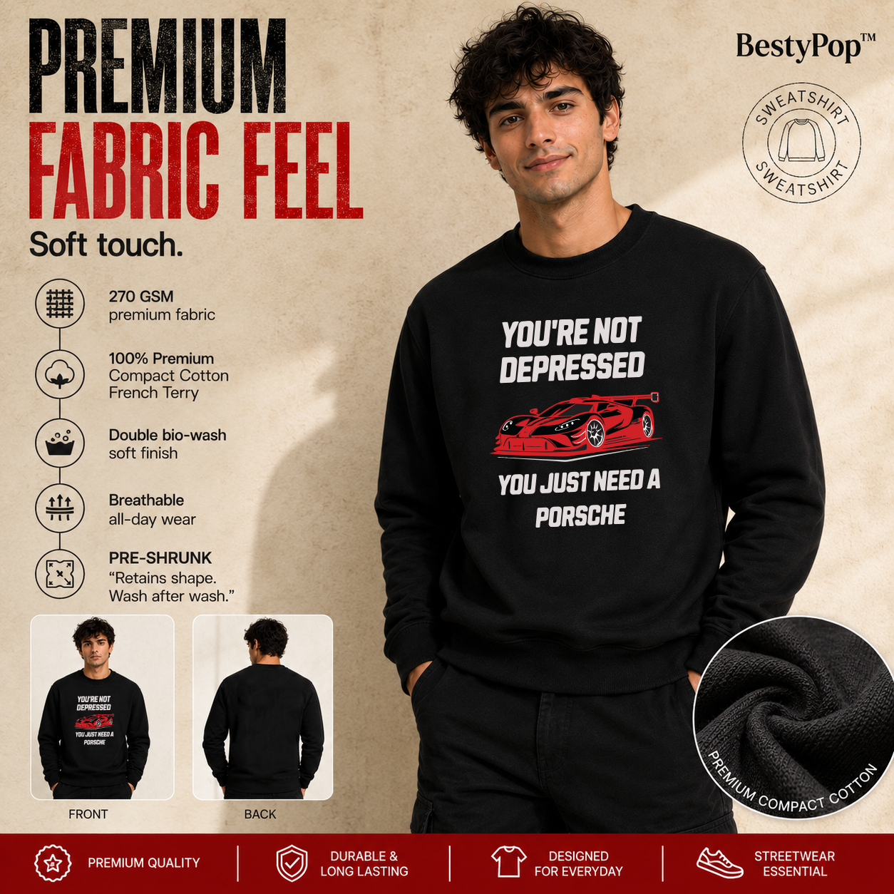 Men’s Graphic Print Round Neck Sweatshirt - 270 GSM