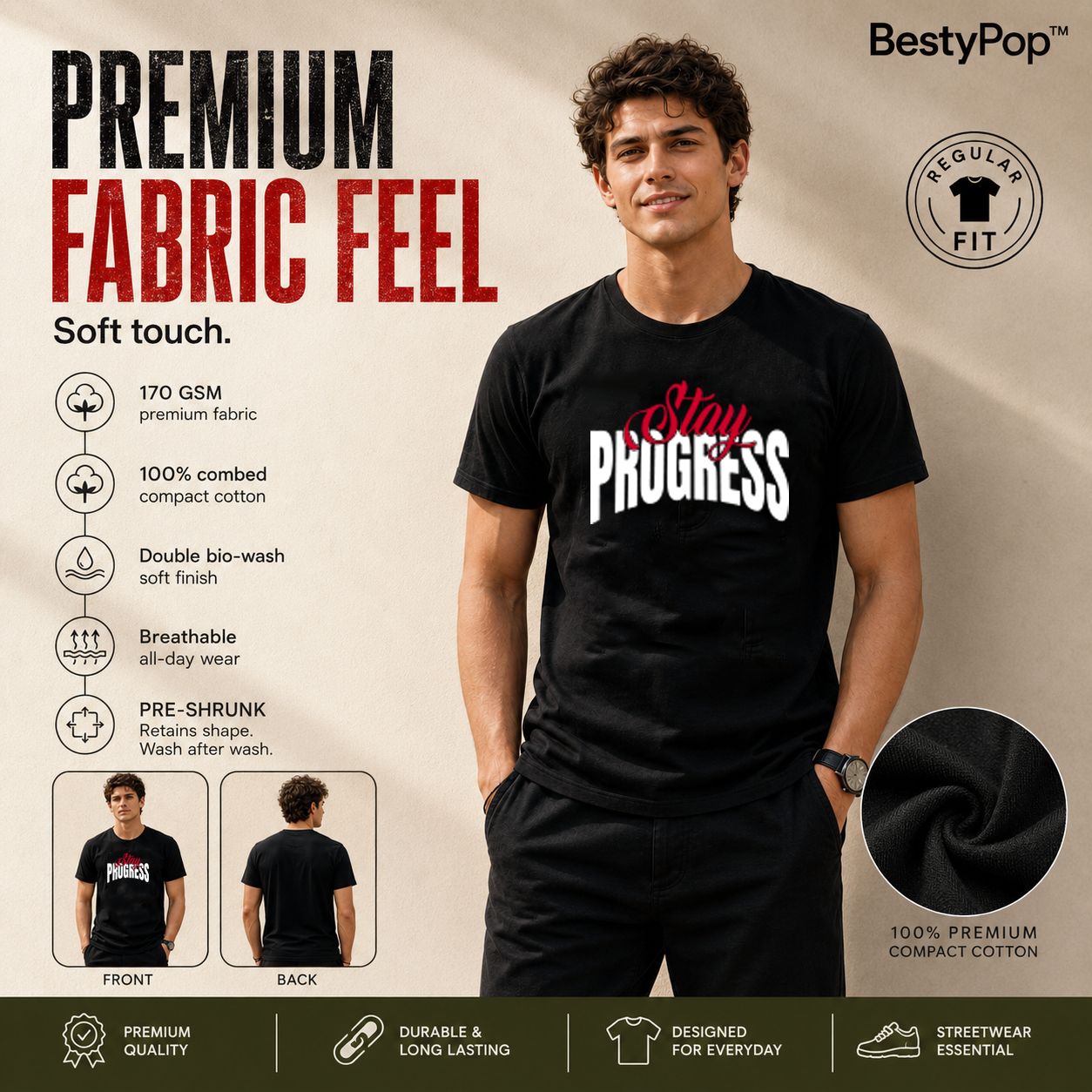 Men's Crew Neck t-shirt- Stay Process (170 GSM single jersey)