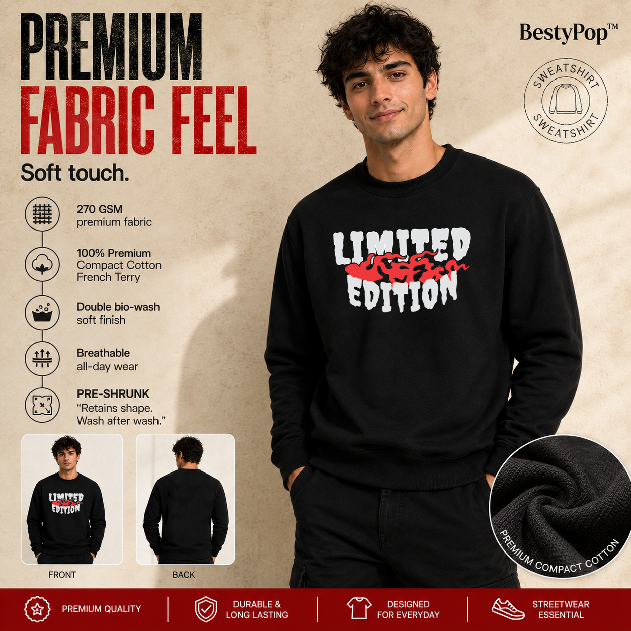 Men’s Graphic Print Round Neck Sweatshirt - 270 GSM