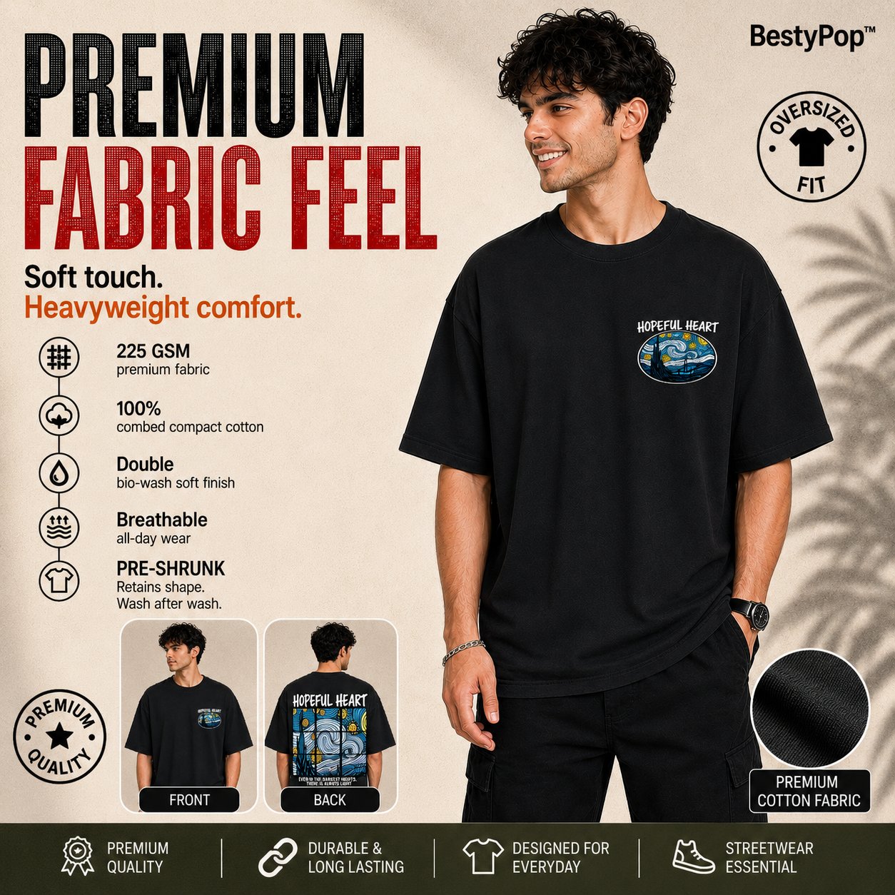 Men’s Oversized T-Shirt - Hopeful Heart (225 GSM heavyweight fabric)