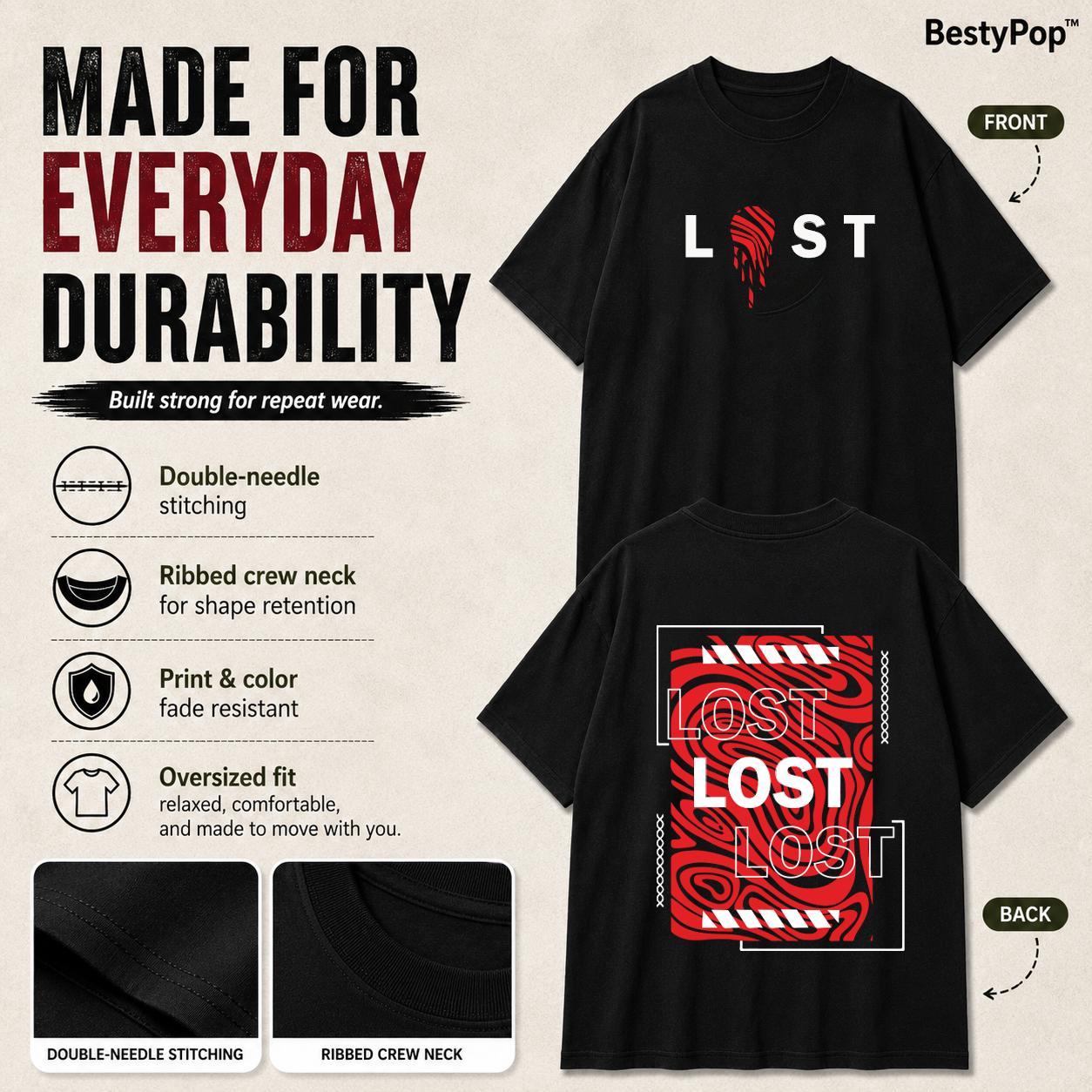 Men’s Oversized T-Shirt - Lost (225 GSM heavyweight fabric)