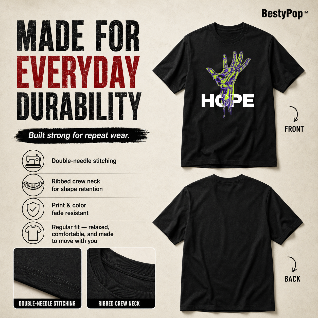 Men's Crew Neck t-shirt- Hope (170 GSM single jersey)