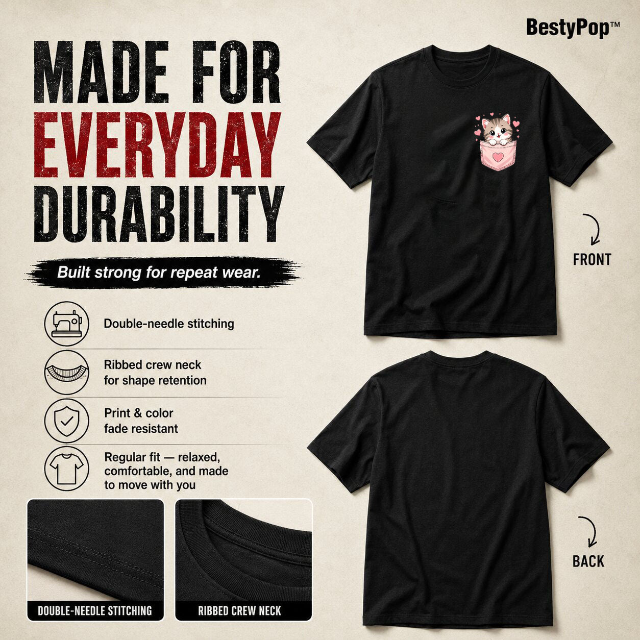 Cat Lover's Round Neck T-Shirts For Women - Meow - (170 GSM) single jersey