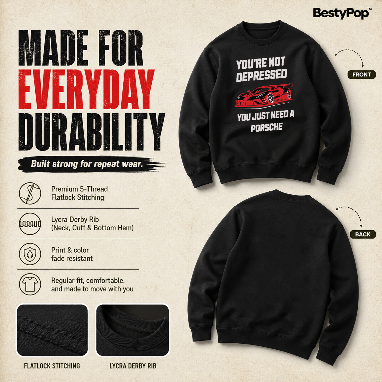 Men’s Graphic Print Round Neck Sweatshirt - 270 GSM