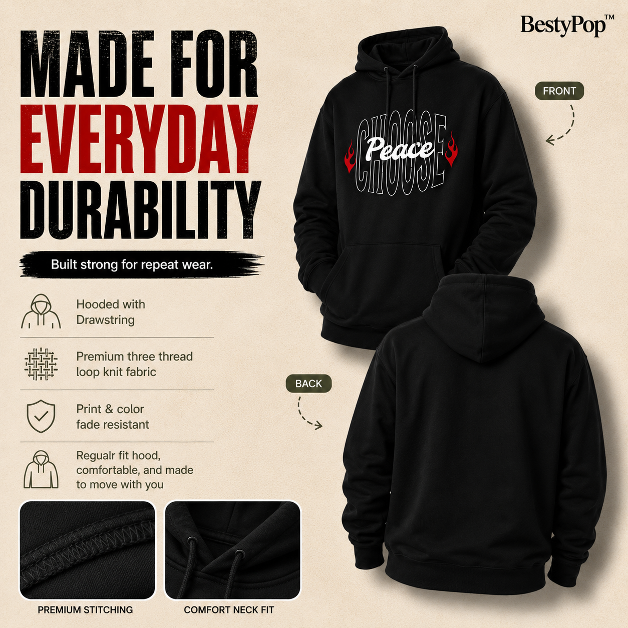 Men’s Graphic Print Hoodie - Choose Peace (320 GSM)