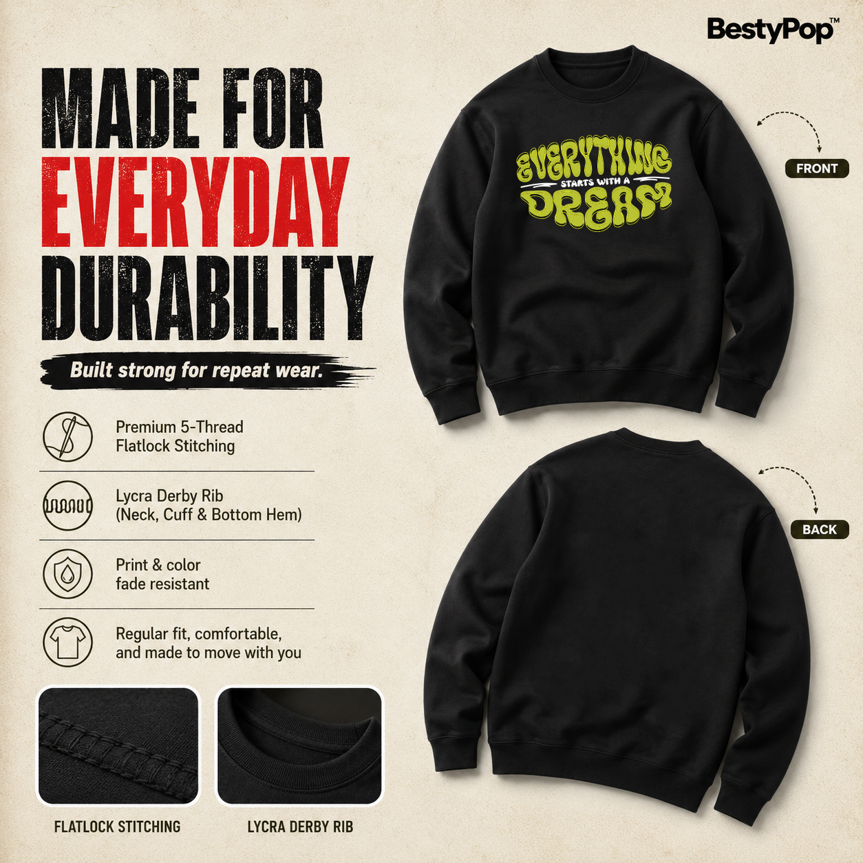 Men’s Graphic Print Round Neck Sweatshirt - 270 GSM