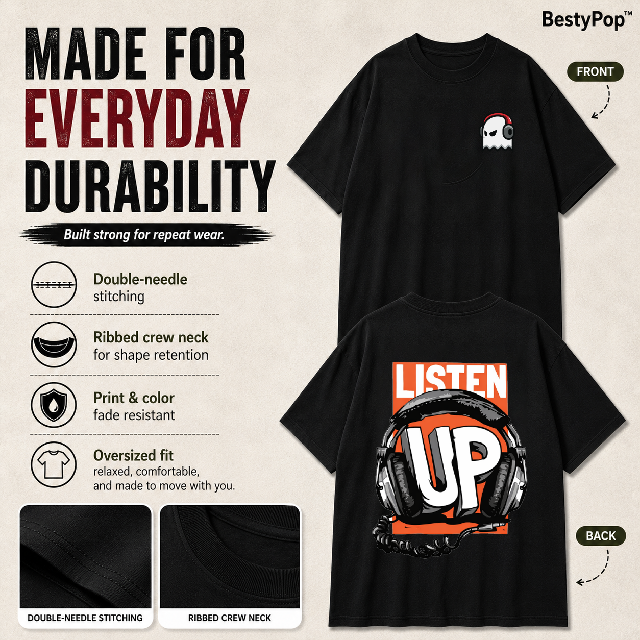 Men’s Oversized T-Shirt - Listen Up (225 GSM heavyweight fabric)