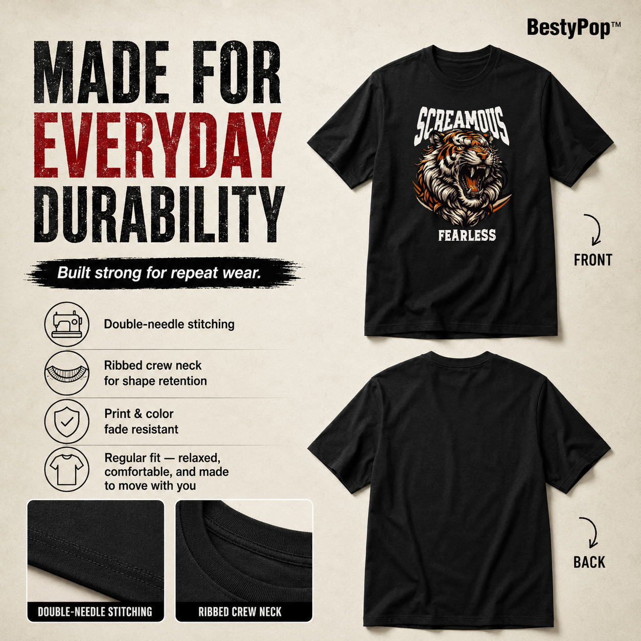 Men's Crew Neck t-shirt - Fearless (170 GSM single jersey)