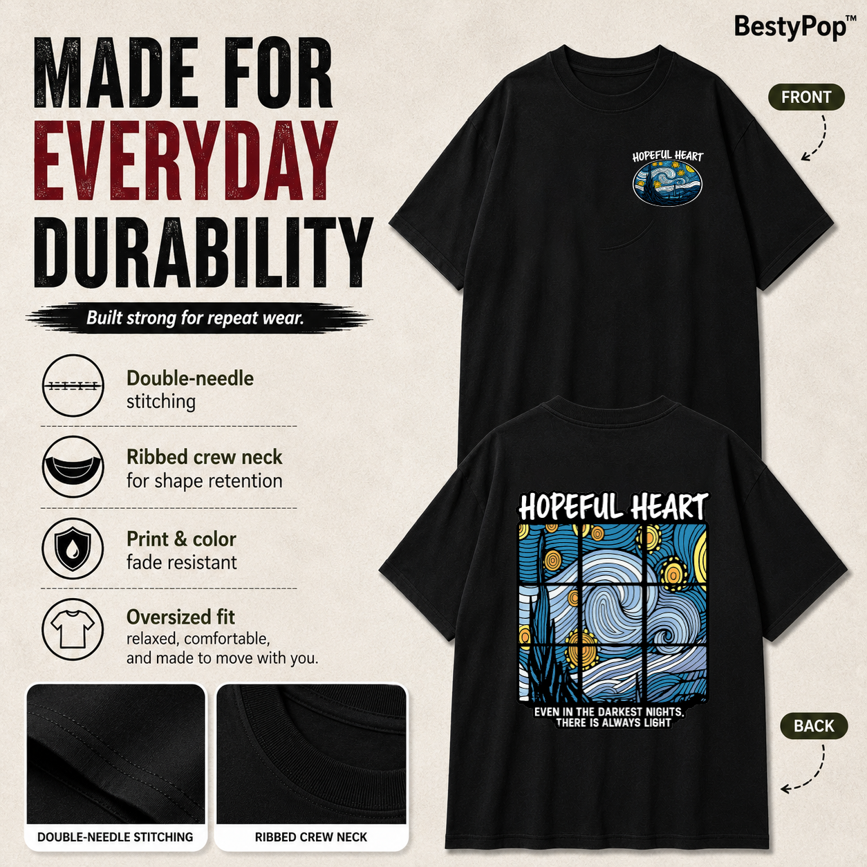 Men’s Oversized T-Shirt - Hopeful Heart (225 GSM heavyweight fabric)