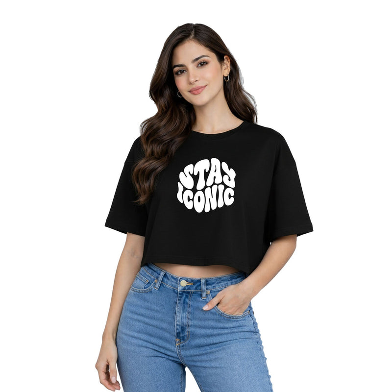 Women’s Oversized Half Sleeve Crop Top - Stay Iconic (220 GSM Interlock Fabric)