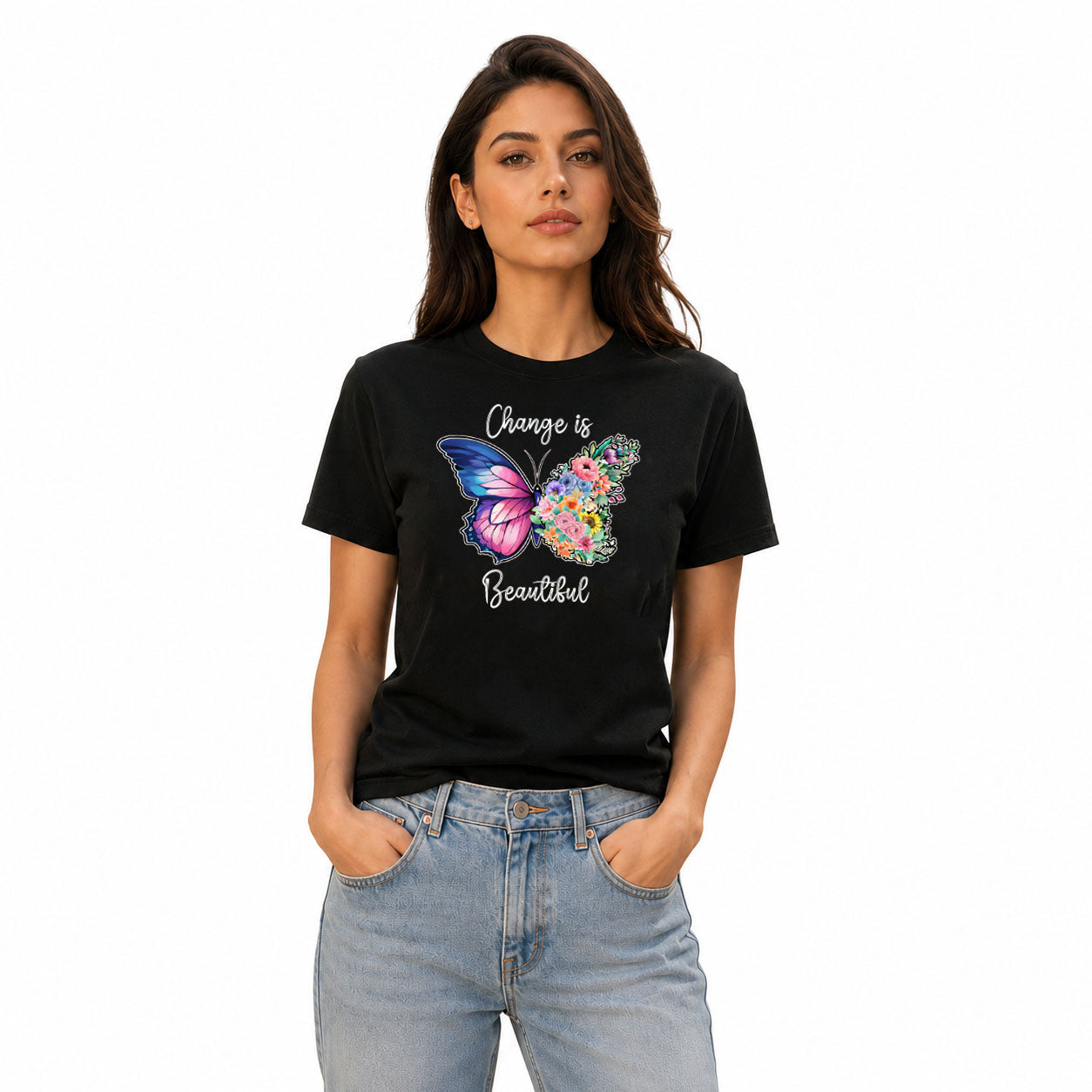 Women's Crew Neck t-shirt - Change is beautiful (170 GSM single jersey)