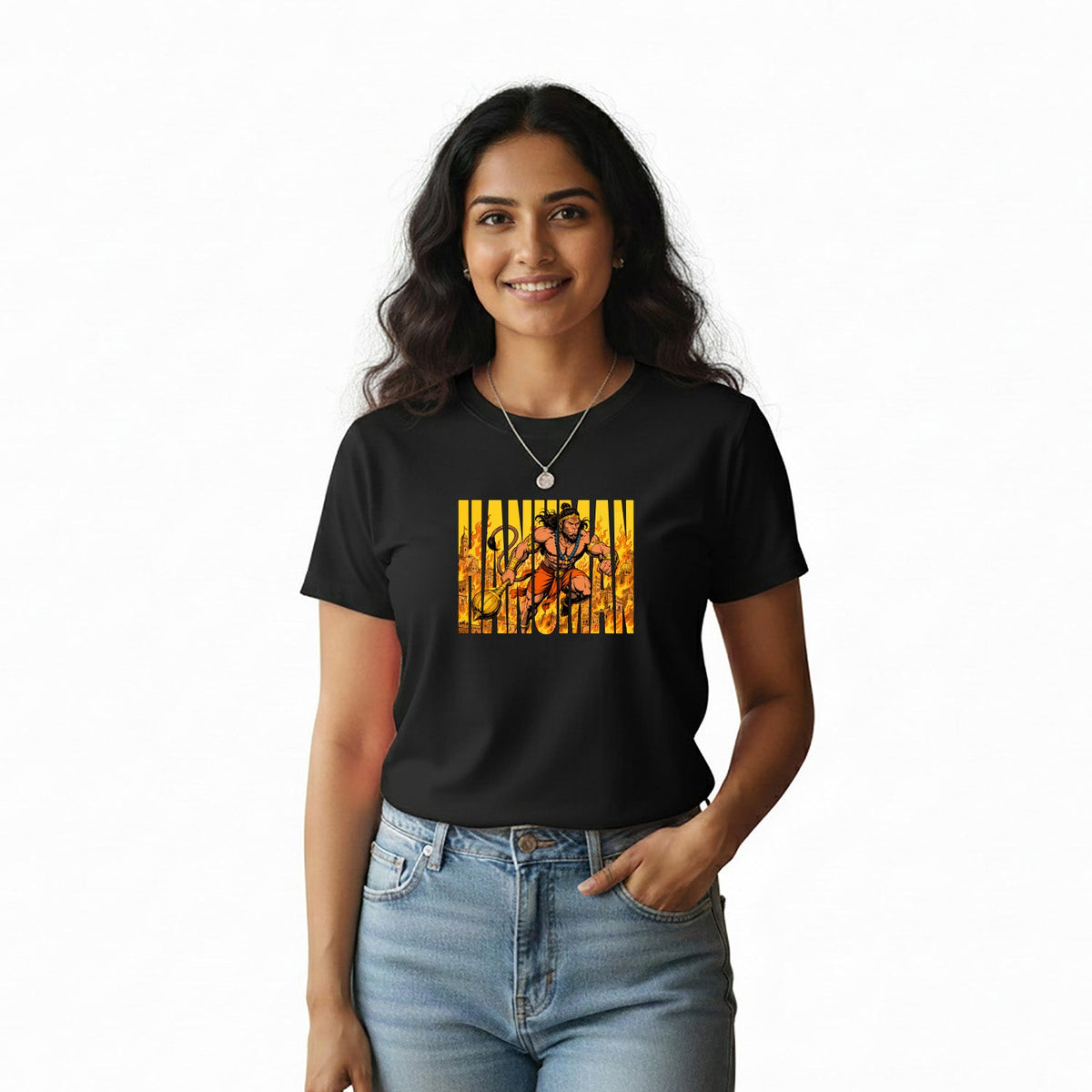 Women’s Graphic Print Round Neck T-Shirt- Hanuman(170 GSM single jersey)