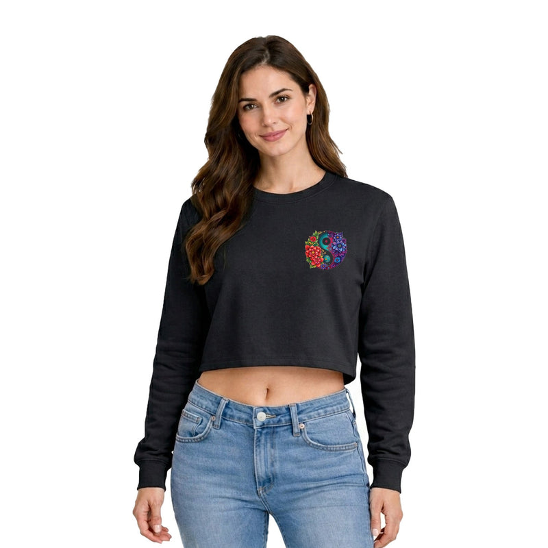 Women’s Oversized full Sleeve Crop Top - yin yang (270 GSM French Terry)