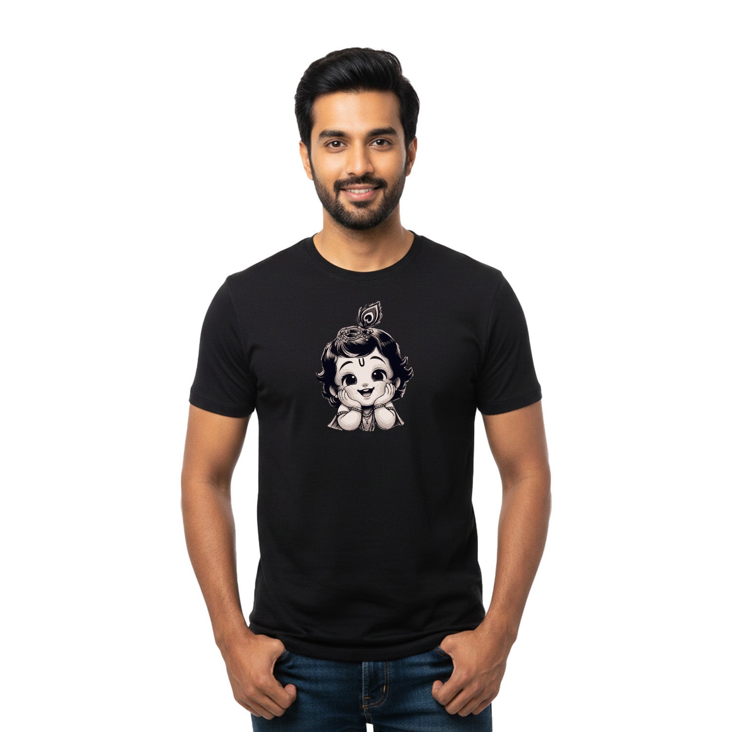 Men’s Graphic Print Round Neck T-Shirt- Krishna (170 GSM single jersey)
