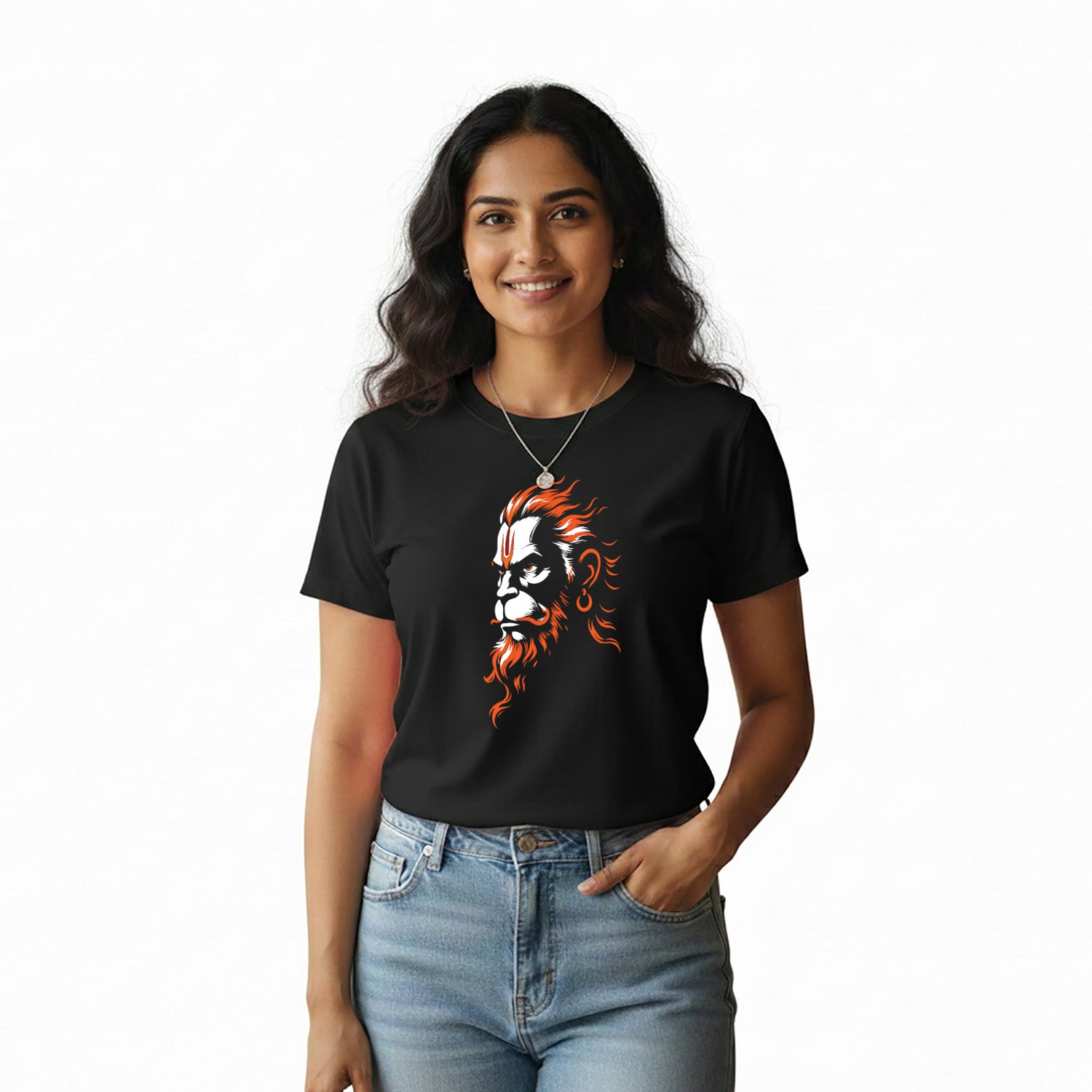 Women’s Graphic Print Round Neck T-Shirt- Hanuman(170 GSM single jersey)