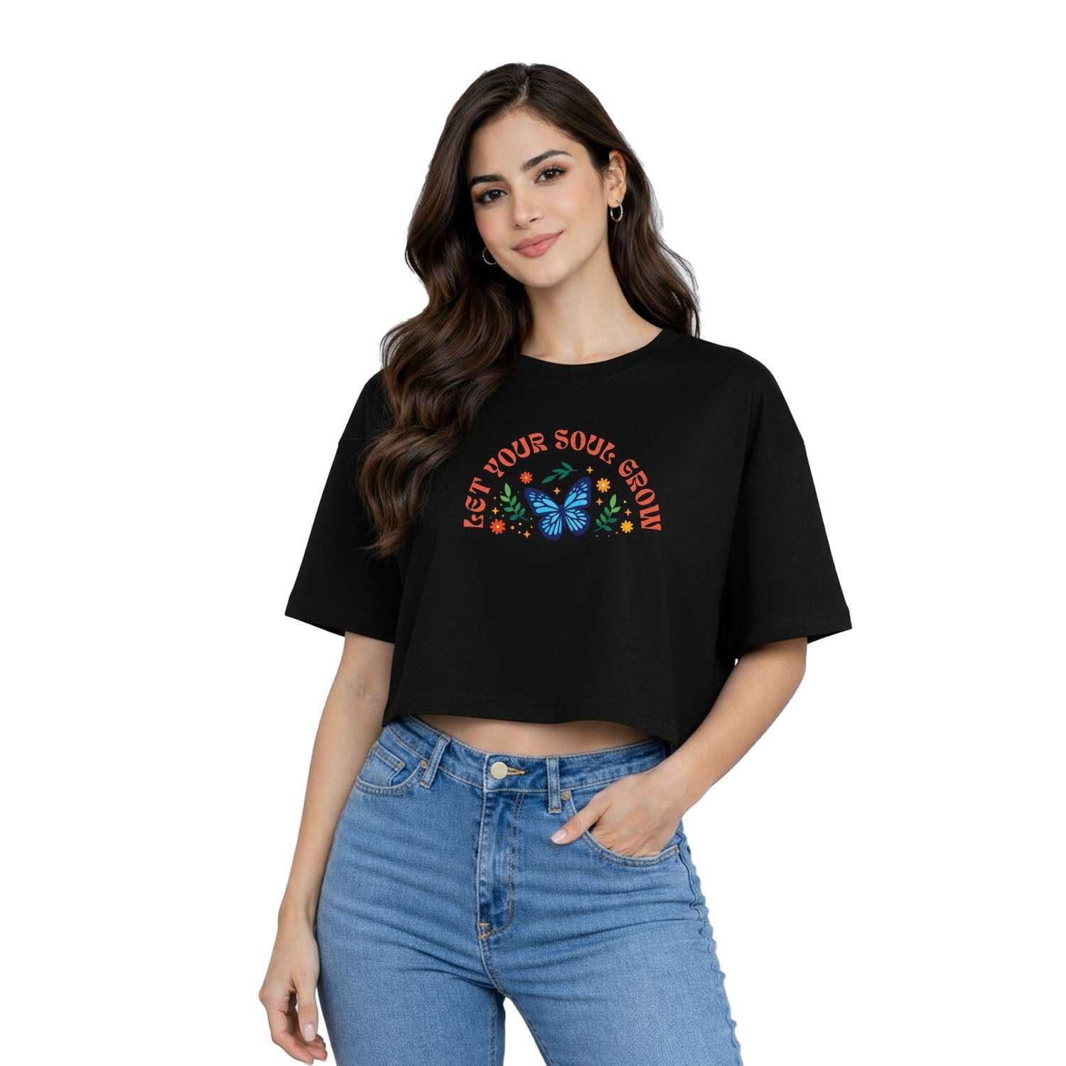 Women’s Oversized Half Sleeve Crop Top - Soul Grow (220 GSM Interlock Fabric)