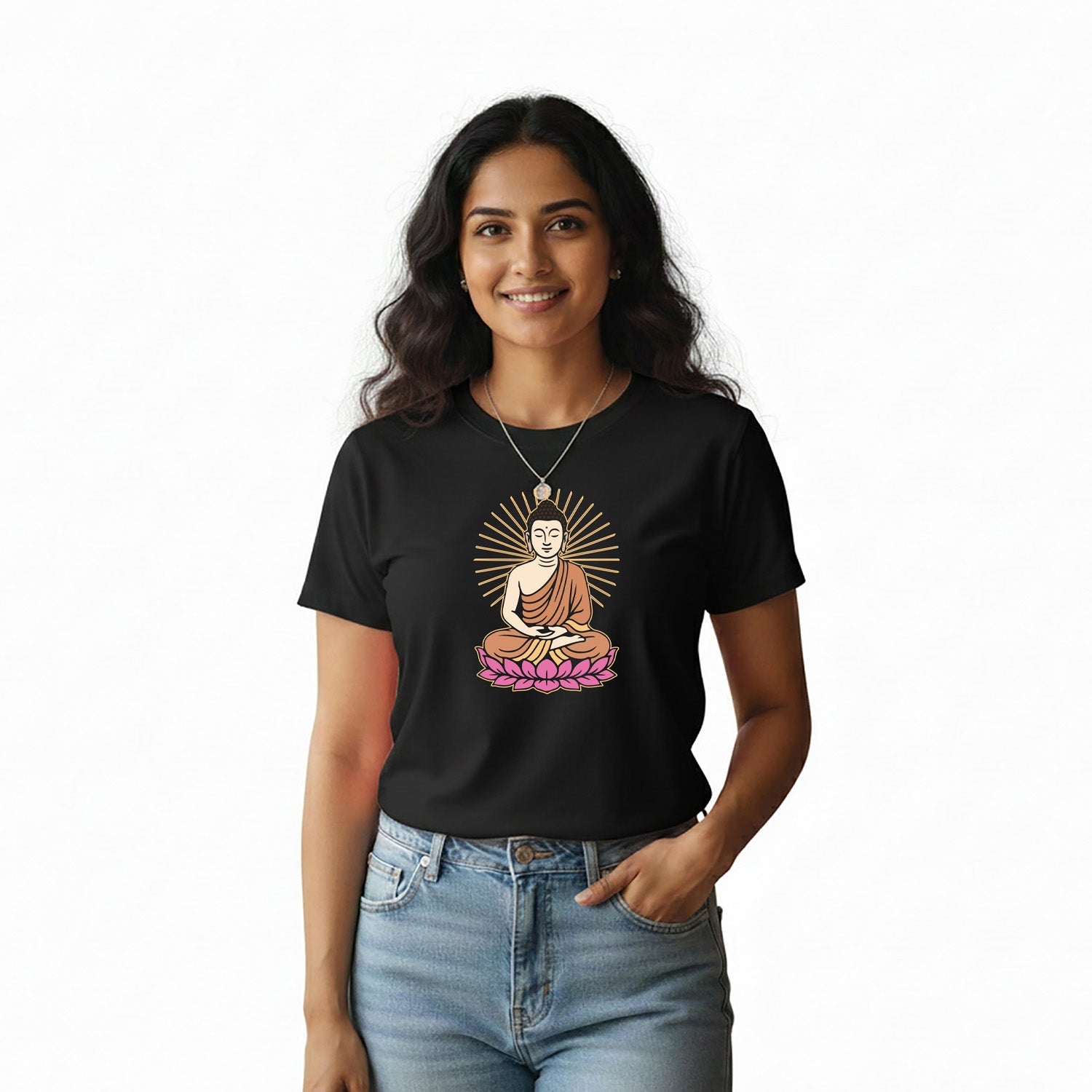 Women’s Graphic Print Round Neck T-Shirt- Buddha (170 GSM single jersey)