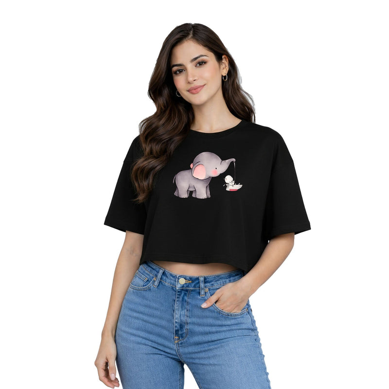Women’s Oversized Half Sleeve Crop Top - Elephant (220 GSM Interlock Fabric)