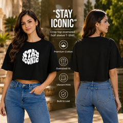 Women’s Oversized Half Sleeve Crop Top - Stay Iconic (220 GSM Interlock Fabric)