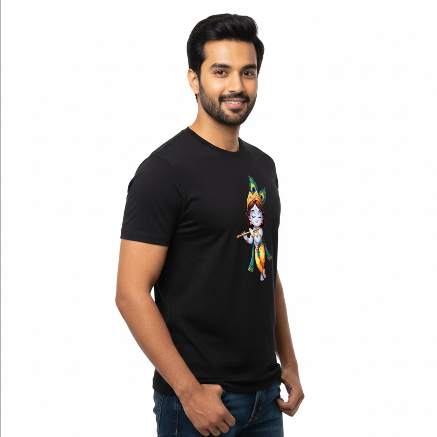 Men’s Graphic Print Round Neck T-Shirt- Krishna (170 GSM single jersey)
