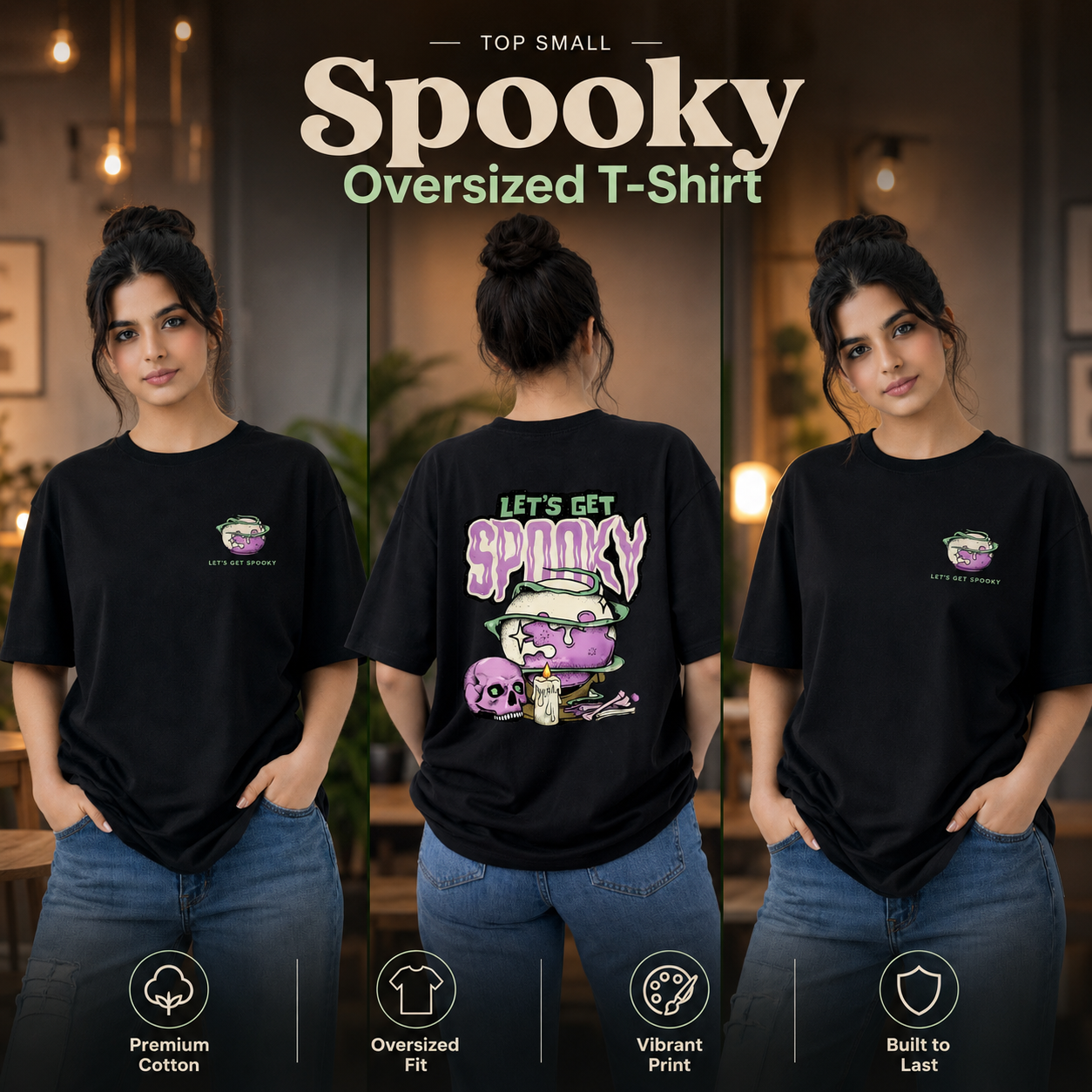 Women’s Oversized Graphic T-Shirt - Spooky (225 GSM heavyweight fabric)