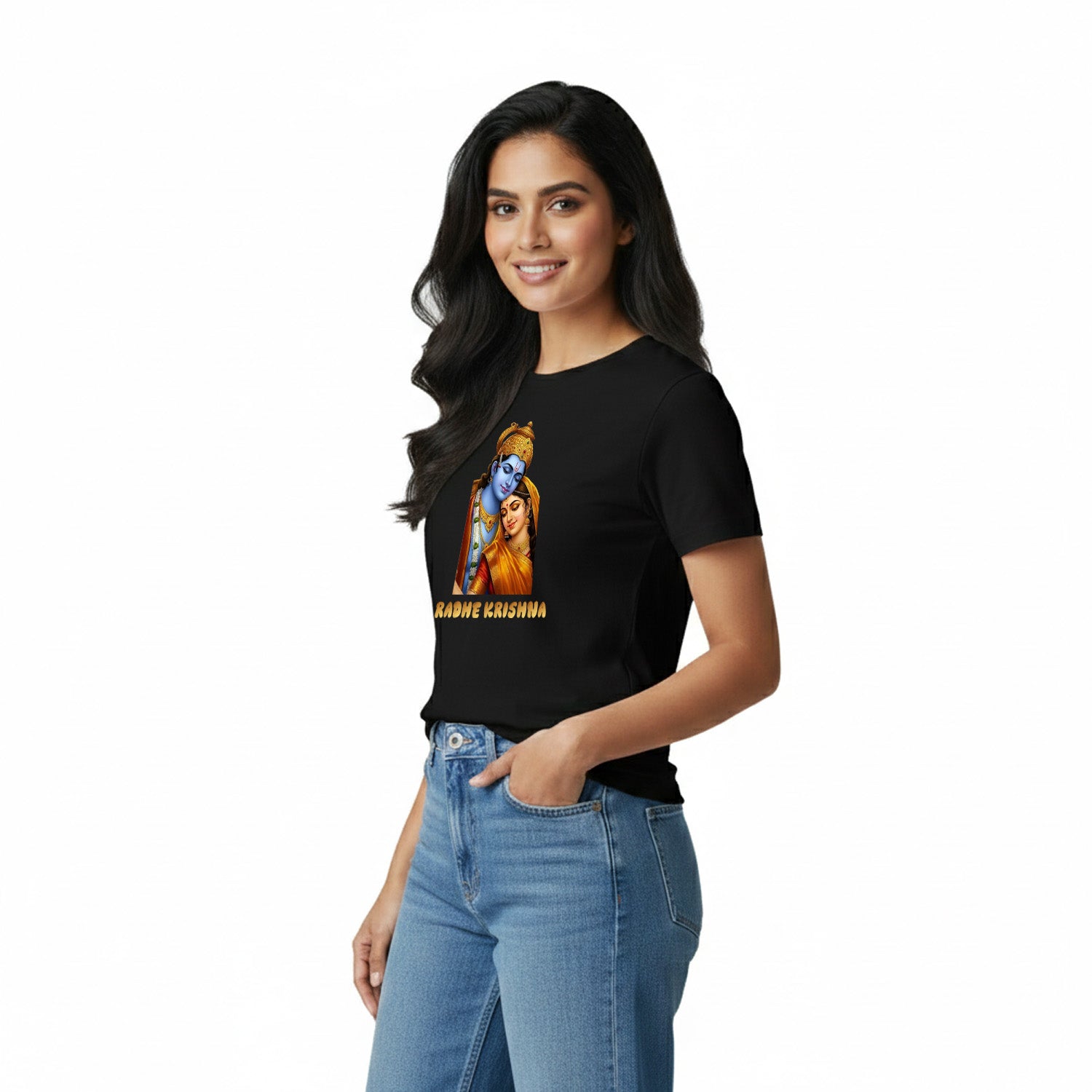 Women’s Graphic Print Round Neck T-Shirt- Krishna (170 GSM single jersey)