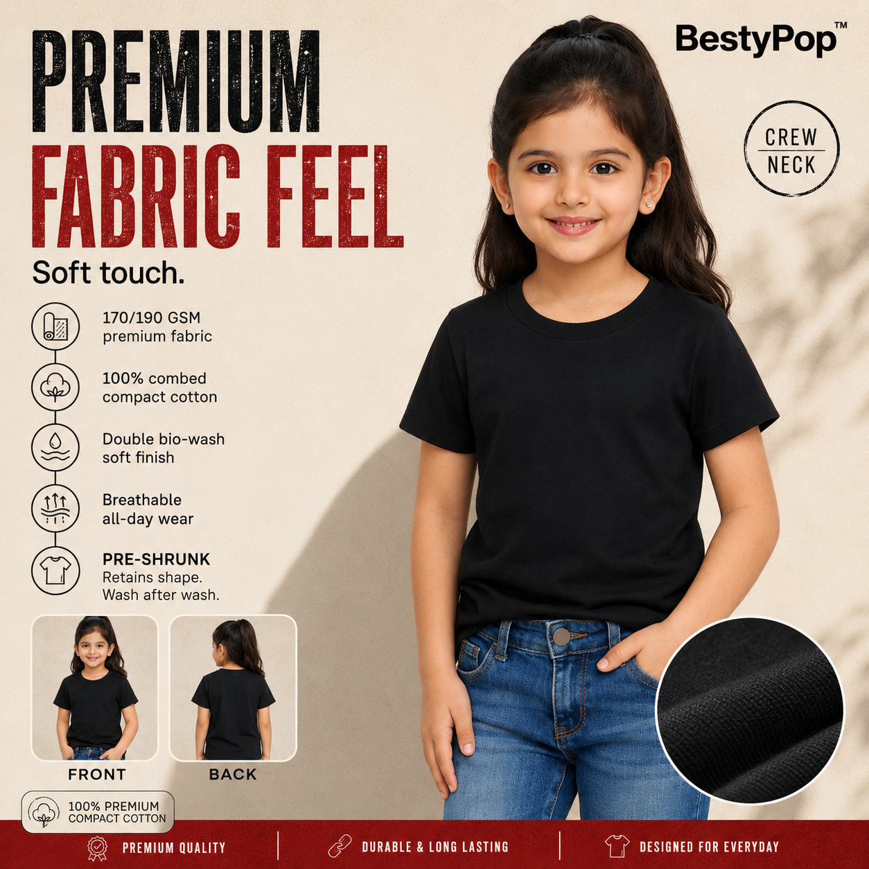 Girl’s Plain Round Neck T-Shirt