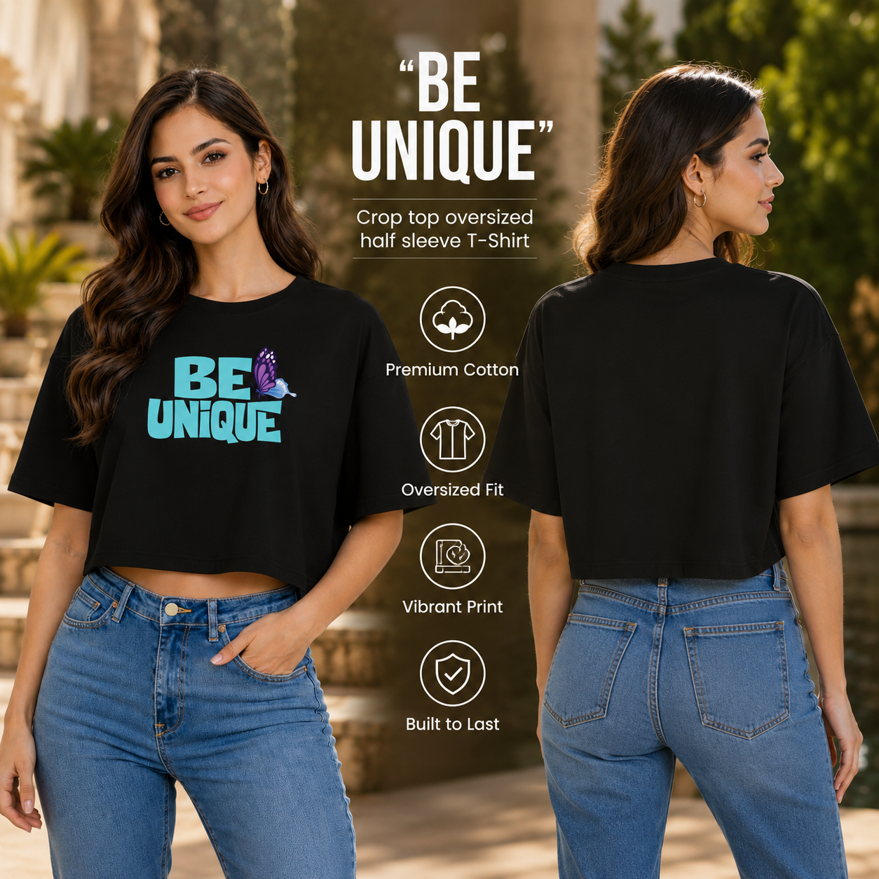 Women’s Oversized Half Sleeve Crop Top - Be Unique (220 GSM Interlock Fabric)