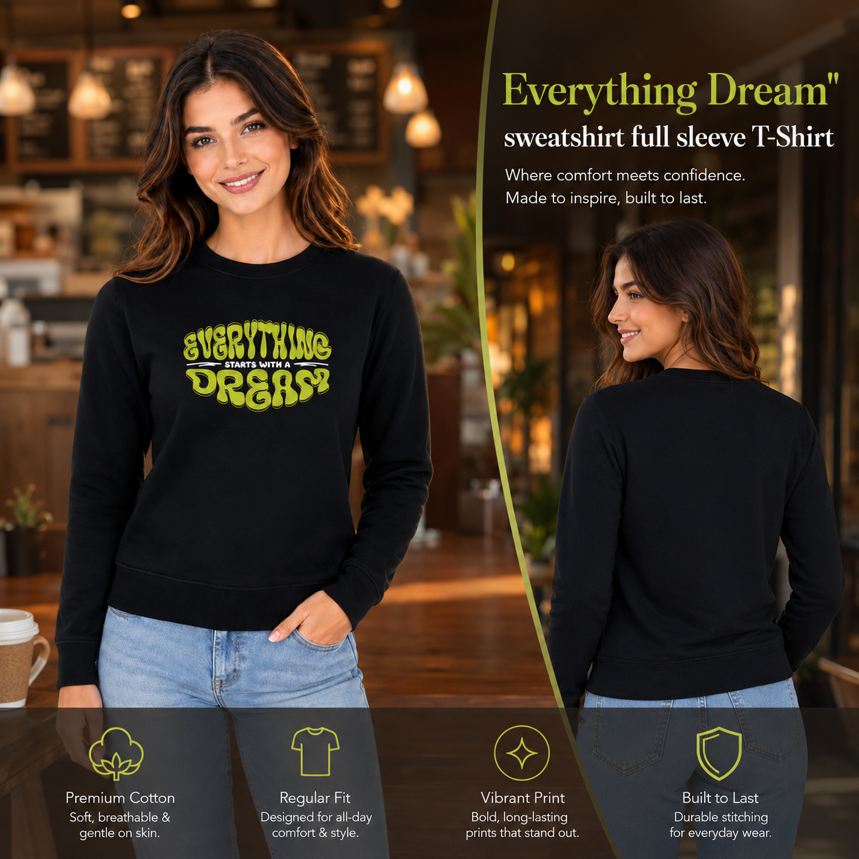 Women’s Graphic Print Round Neck Sweatshirt - 270 GSM