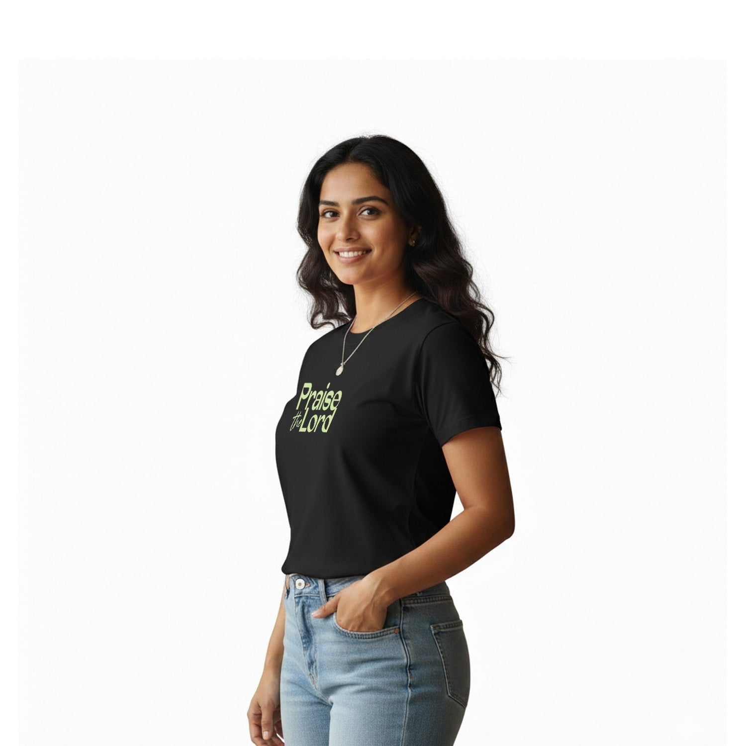 Women’s Graphic Print Round Neck T-Shirt-Jesus(170 GSM single jersey)