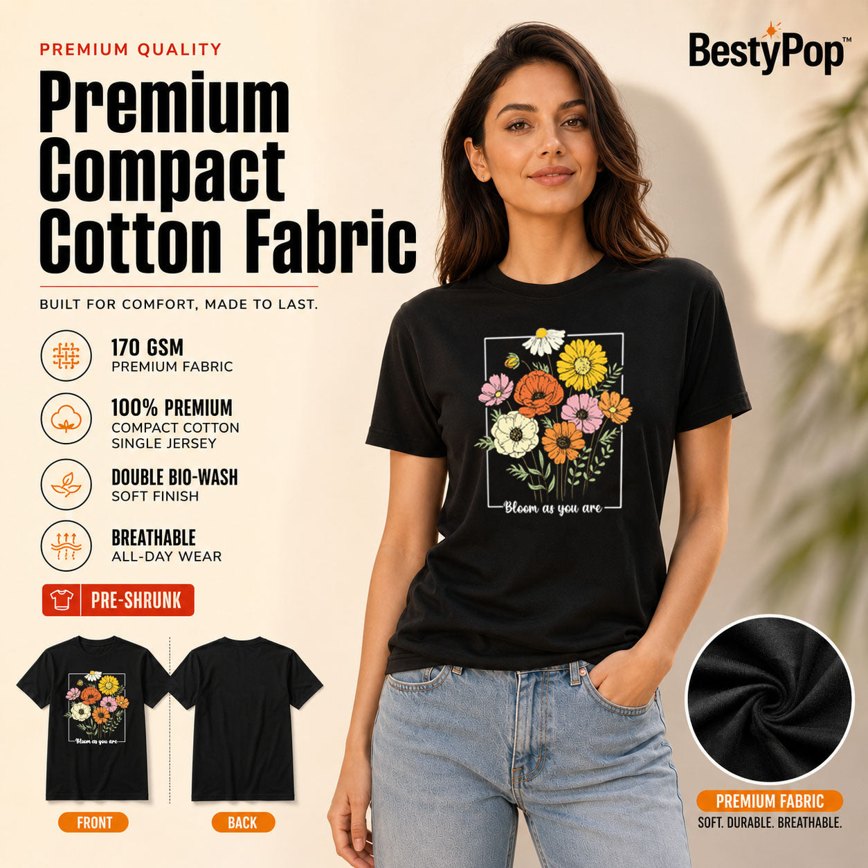 Women's Crew Neck t-shirt - Bloom as you are (170 GSM single jersey)