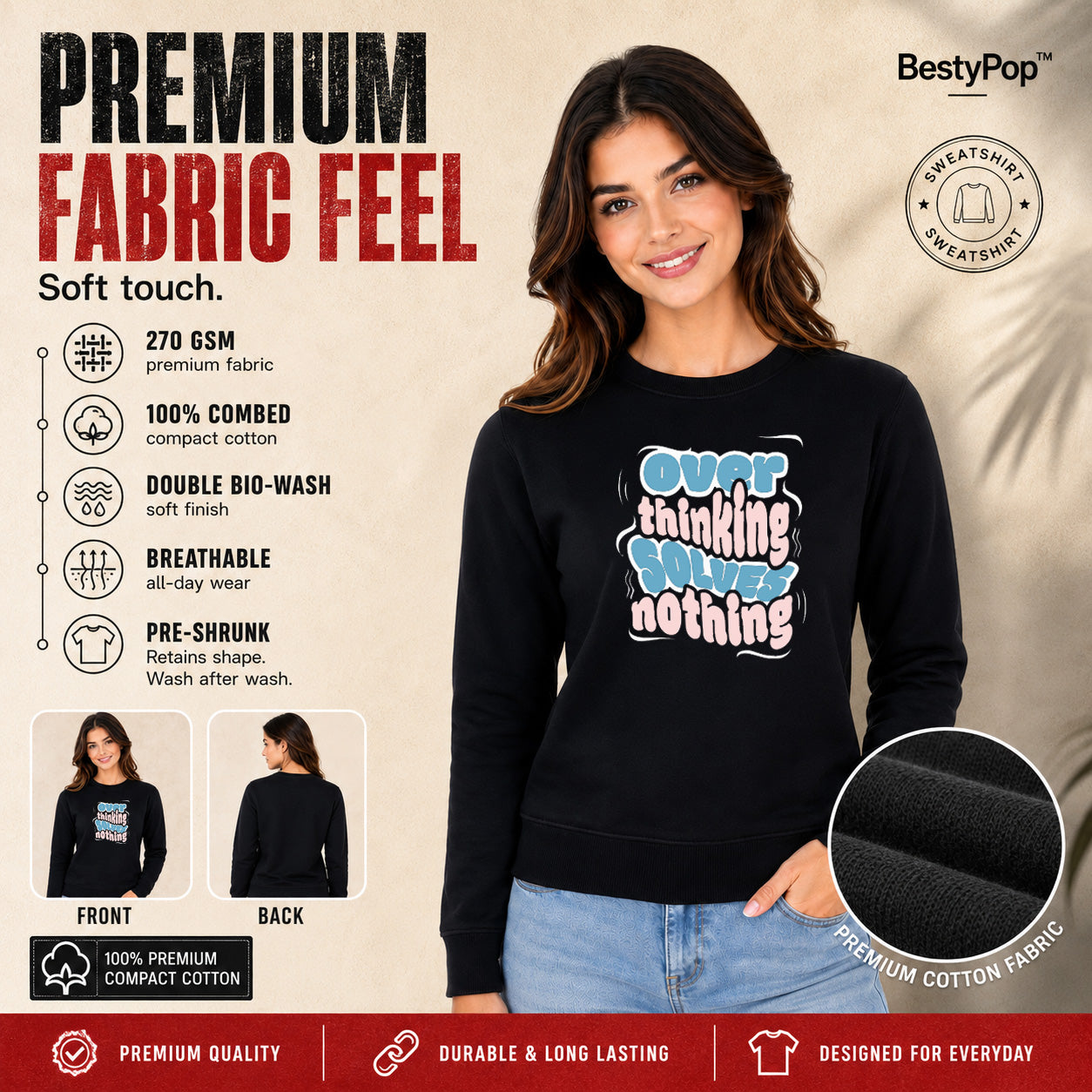 Women’s Graphic Print Round Neck Sweatshirt - 270 GSM