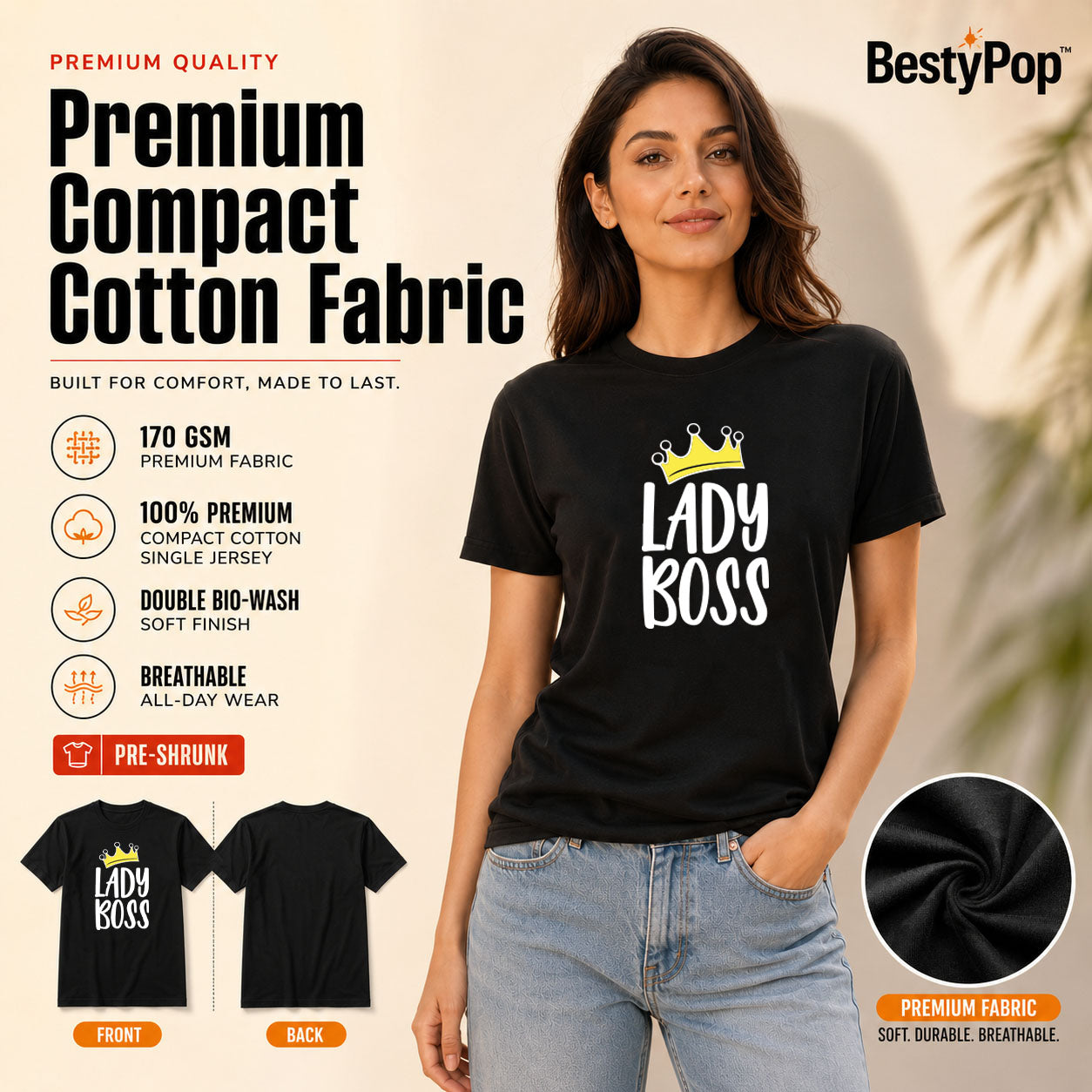 Women's Crew Neck t-shirt - Lady Boss (170 GSM single jersey)
